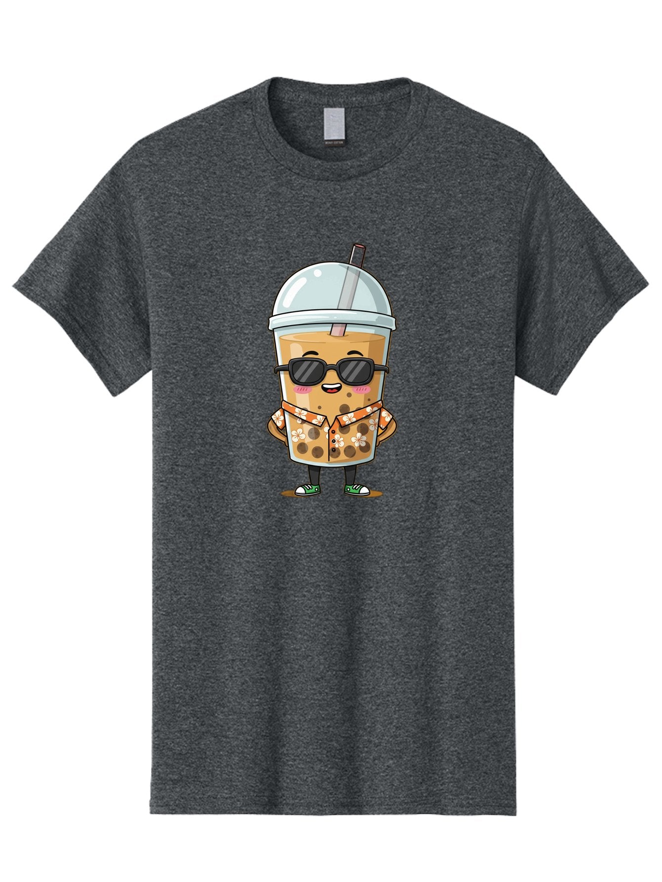 Boba-Cool Men'S Graphic Tee, 100% Cotton, Comfortable Casual Summer Wear, Machine Washable, Bubble Tea Character, Kawaii Drink, Sunglasses, Floral Shirt, Cute Cartoon, Boba Tea, Happy Expression, Trendy Vibe, Refreshing Beverage Bac645 11