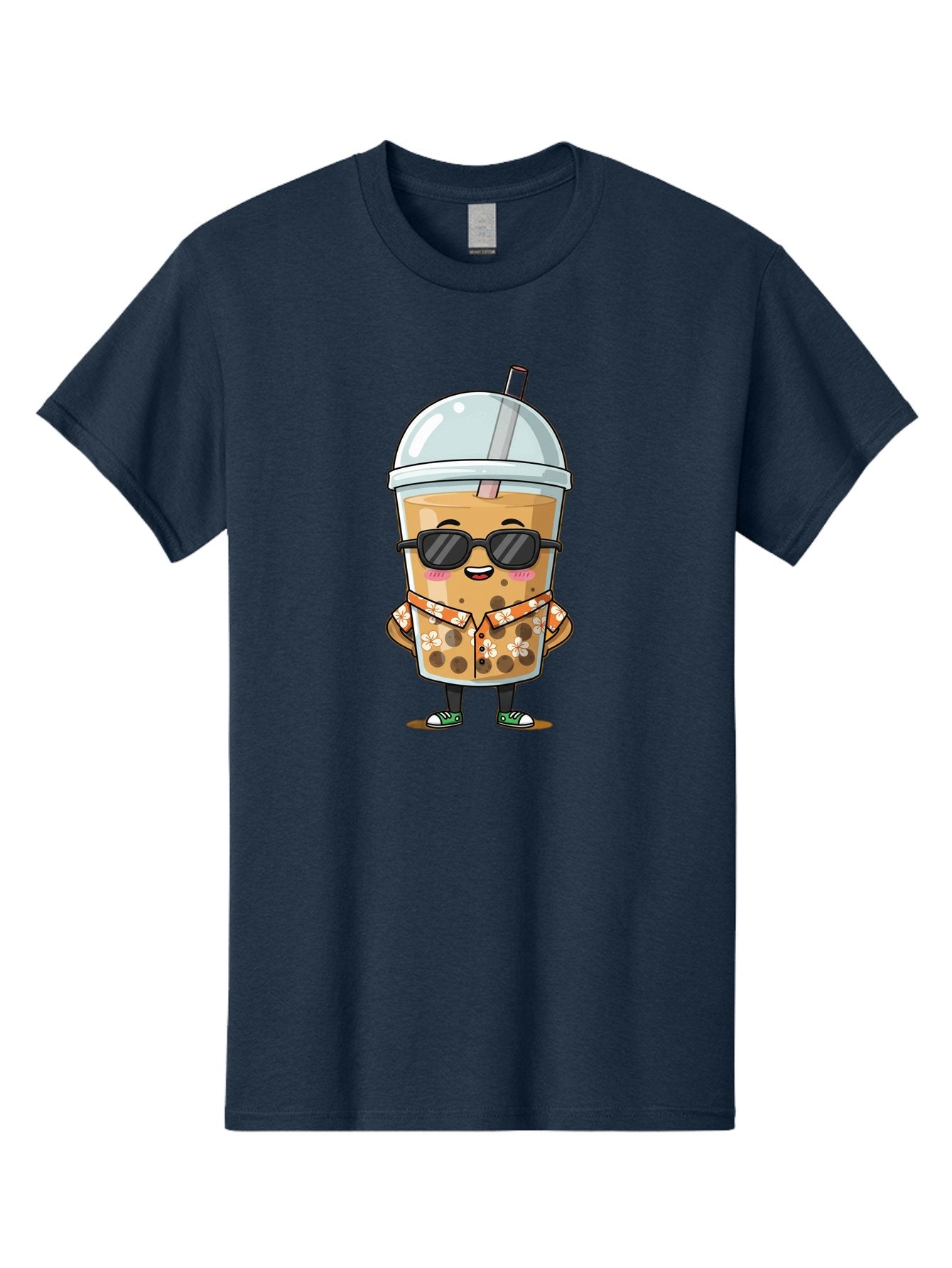 Boba-Cool Men'S Graphic Tee, 100% Cotton, Comfortable Casual Summer Wear, Machine Washable, Bubble Tea Character, Kawaii Drink, Sunglasses, Floral Shirt, Cute Cartoon, Boba Tea, Happy Expression, Trendy Vibe, Refreshing Beverage Bac645 13