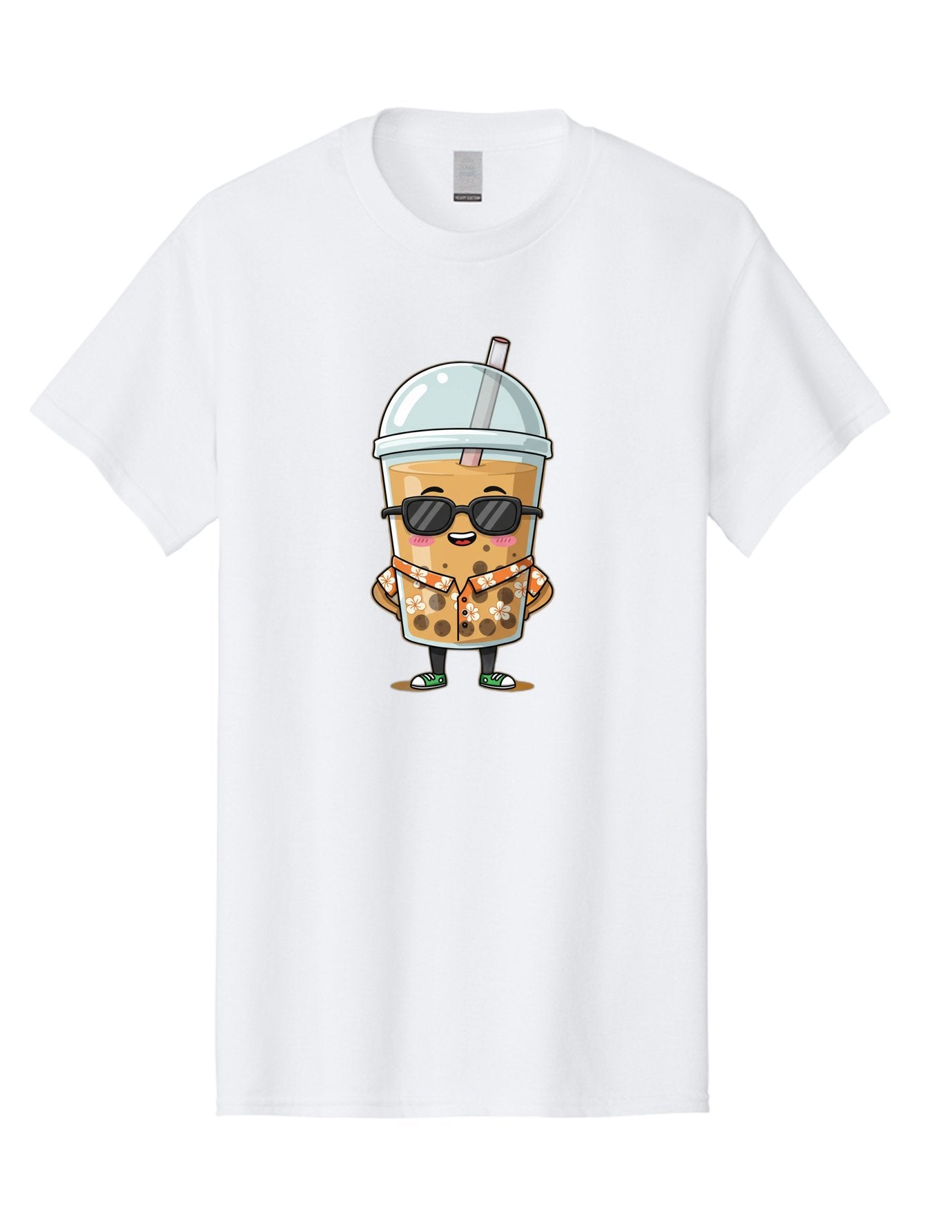 Boba-Cool Men'S Graphic Tee, 100% Cotton, Comfortable Casual Summer Wear, Machine Washable, Bubble Tea Character, Kawaii Drink, Sunglasses, Floral Shirt, Cute Cartoon, Boba Tea, Happy Expression, Trendy Vibe, Refreshing Beverage Bac645 15