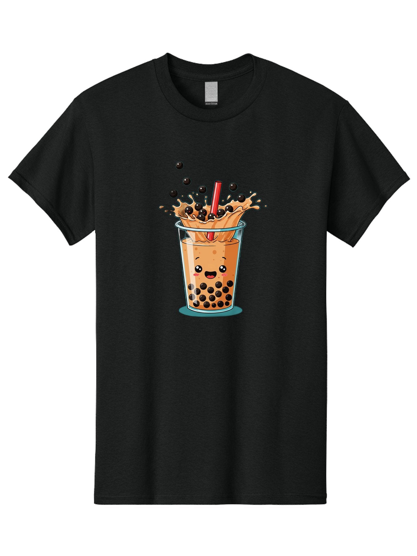 Boba-Drink Men'S Graphic Tee, 100% Cotton, Comfortable Casual Summer Wear, Machine Washable, Boba Tea, Milk Tea, Bubble Tea, Cartoon Illustration, Happy Face, Red Straw, Splashing Tapioca Pearls, Sweet Drink, Fun Beverage, Cute Design Bac646 13