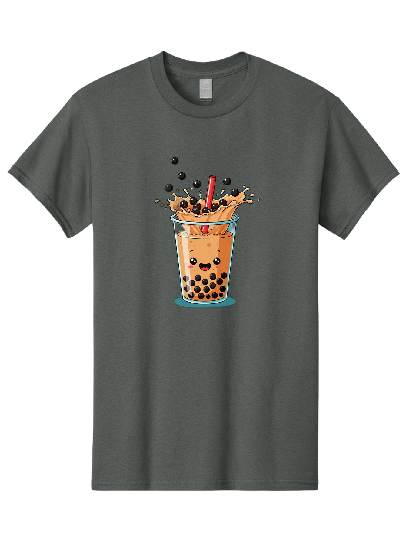 Boba-Drink Men'S Graphic Tee, 100% Cotton, Comfortable Casual Summer Wear, Machine Washable, Boba Tea, Milk Tea, Bubble Tea, Cartoon Illustration, Happy Face, Red Straw, Splashing Tapioca Pearls, Sweet Drink, Fun Beverage, Cute Design Bac646 8
