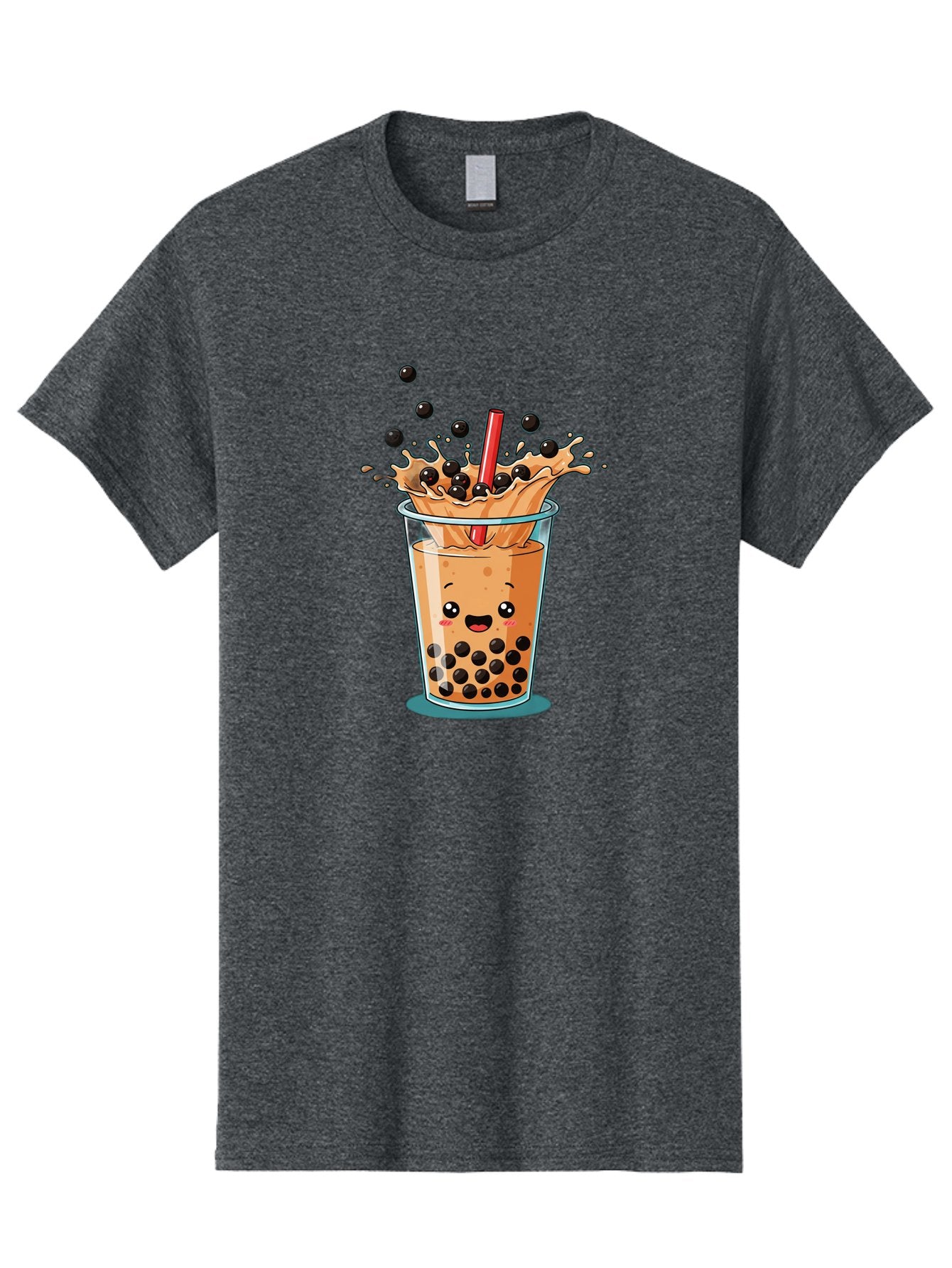 Boba-Drink Men'S Graphic Tee, 100% Cotton, Comfortable Casual Summer Wear, Machine Washable, Boba Tea, Milk Tea, Bubble Tea, Cartoon Illustration, Happy Face, Red Straw, Splashing Tapioca Pearls, Sweet Drink, Fun Beverage, Cute Design Bac646 6