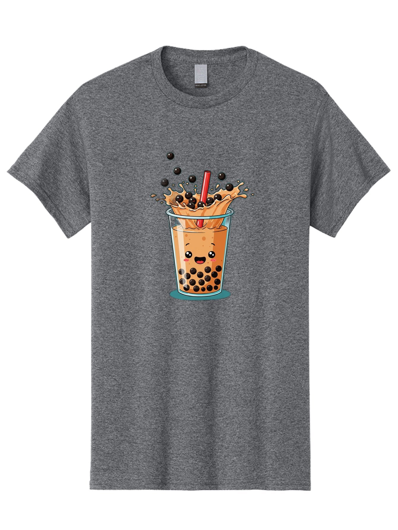 Boba-Drink Men'S Graphic Tee, 100% Cotton, Comfortable Casual Summer Wear, Machine Washable, Boba Tea, Milk Tea, Bubble Tea, Cartoon Illustration, Happy Face, Red Straw, Splashing Tapioca Pearls, Sweet Drink, Fun Beverage, Cute Design Bac646 10