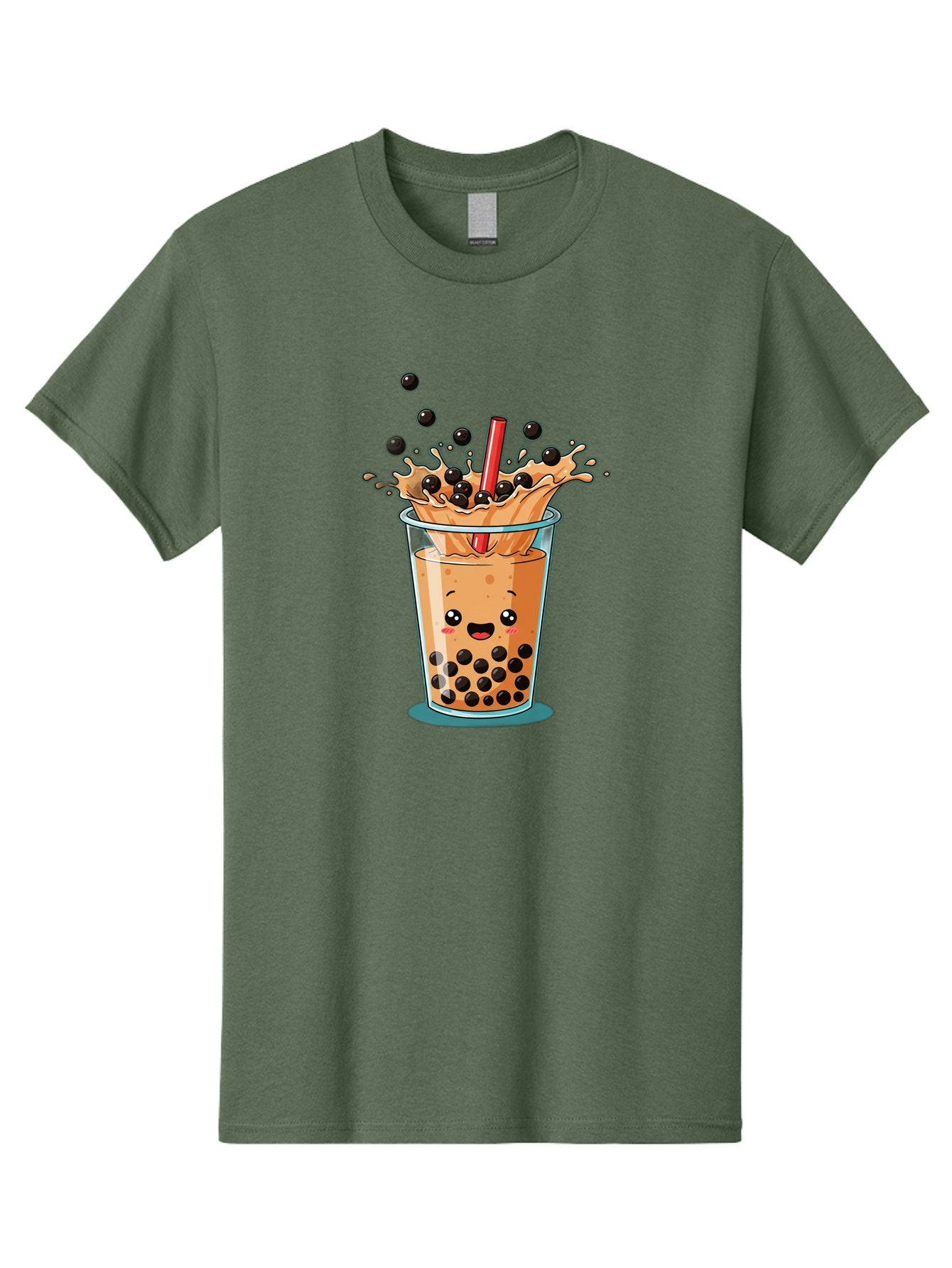 Boba-Drink Men'S Graphic Tee, 100% Cotton, Comfortable Casual Summer Wear, Machine Washable, Boba Tea, Milk Tea, Bubble Tea, Cartoon Illustration, Happy Face, Red Straw, Splashing Tapioca Pearls, Sweet Drink, Fun Beverage, Cute Design Bac646 14