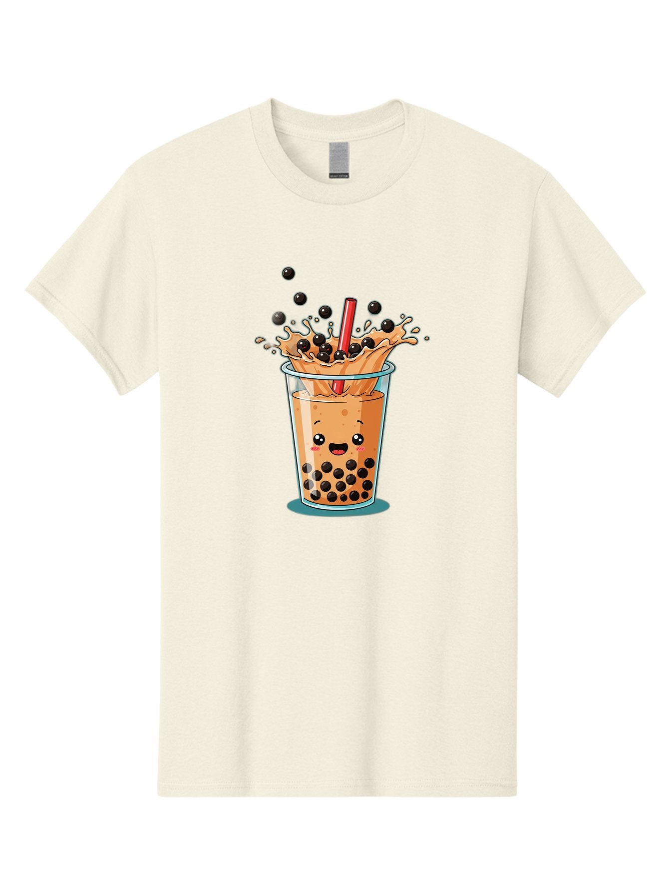 Boba-Drink Men'S Graphic Tee, 100% Cotton, Comfortable Casual Summer Wear, Machine Washable, Boba Tea, Milk Tea, Bubble Tea, Cartoon Illustration, Happy Face, Red Straw, Splashing Tapioca Pearls, Sweet Drink, Fun Beverage, Cute Design Bac646 4