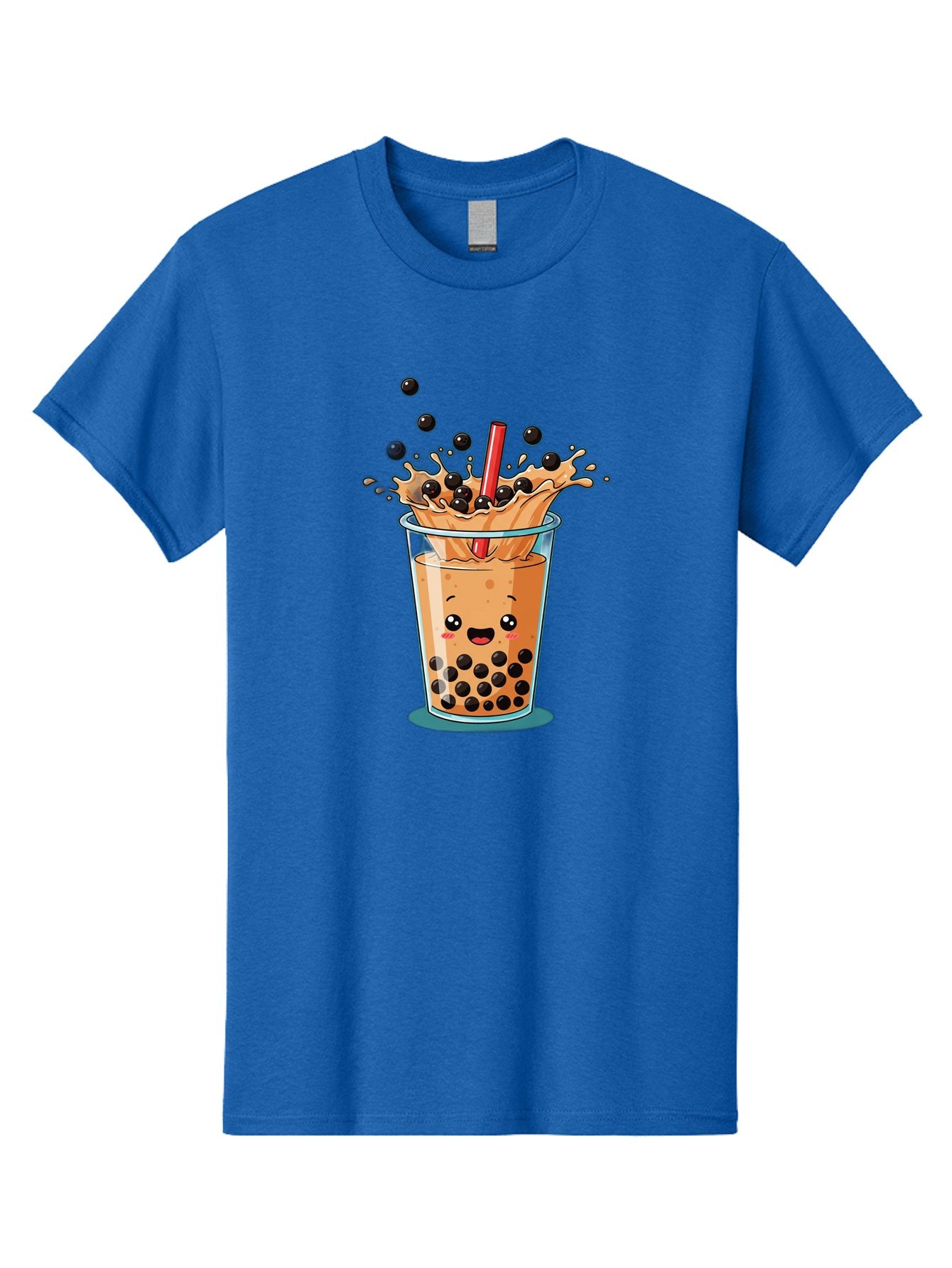 Boba-Drink Men'S Graphic Tee, 100% Cotton, Comfortable Casual Summer Wear, Machine Washable, Boba Tea, Milk Tea, Bubble Tea, Cartoon Illustration, Happy Face, Red Straw, Splashing Tapioca Pearls, Sweet Drink, Fun Beverage, Cute Design Bac646 11