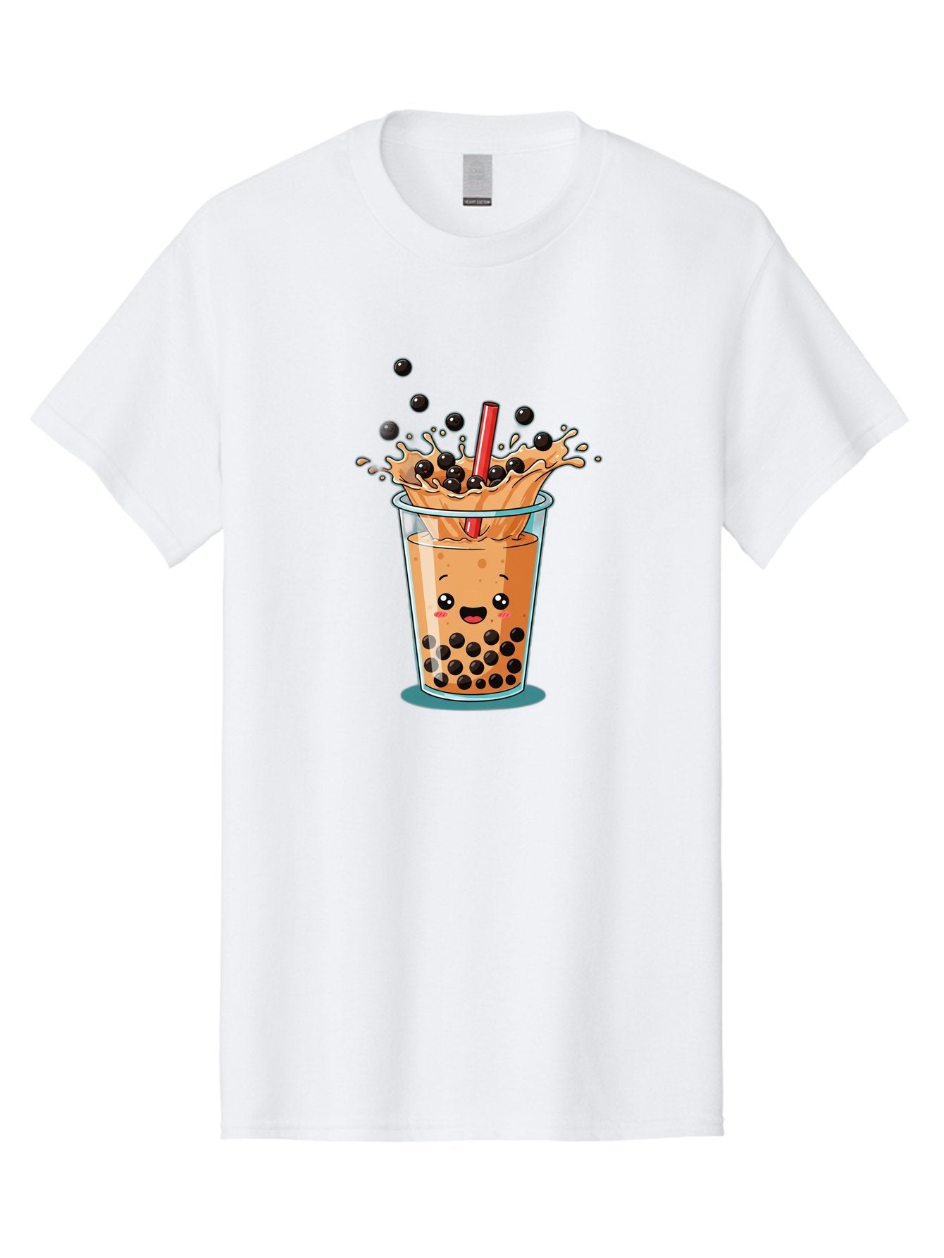 Boba-Drink Men'S Graphic Tee, 100% Cotton, Comfortable Casual Summer Wear, Machine Washable, Boba Tea, Milk Tea, Bubble Tea, Cartoon Illustration, Happy Face, Red Straw, Splashing Tapioca Pearls, Sweet Drink, Fun Beverage, Cute Design Bac646 5