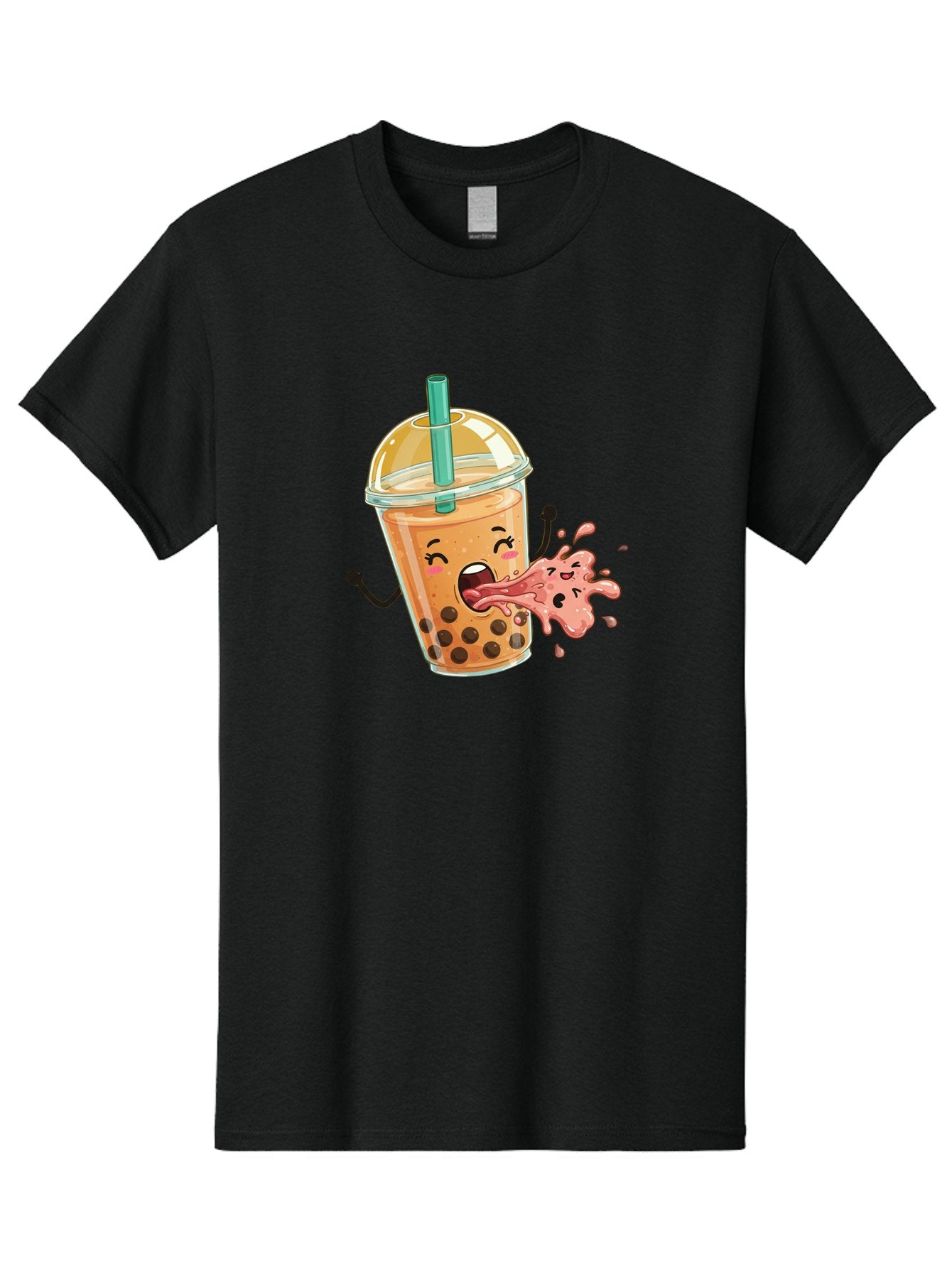 Boba-Face Men'S Graphic Tee, 100% Cotton, Comfortable Casual Summer Wear, Machine Washable, Cartoon Bubble Tea, Boba Drink, Spitting Tea, Cute Character, Funny Illustration, Kawaii Art, Tea Lover, Bubble Tea Lover, Straw, Boba, Milk Tea Bac647 9