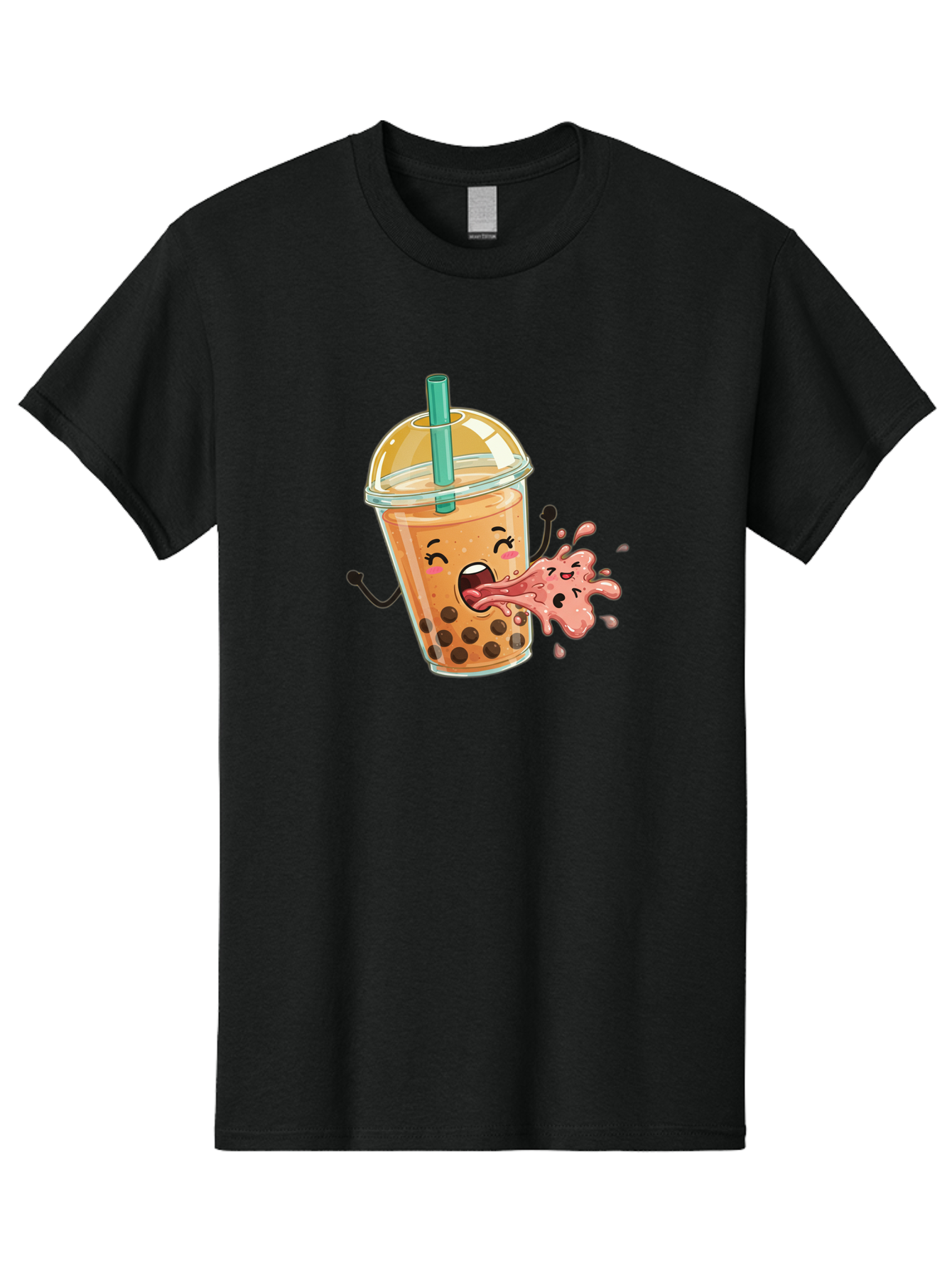 Boba-Face Men'S Graphic Tee, 100% Cotton, Comfortable Casual Summer Wear, Machine Washable, Cartoon Bubble Tea, Boba Drink, Spitting Tea, Cute Character, Funny Illustration, Kawaii Art, Tea Lover, Bubble Tea Lover, Straw, Boba, Milk Tea Bac647 5