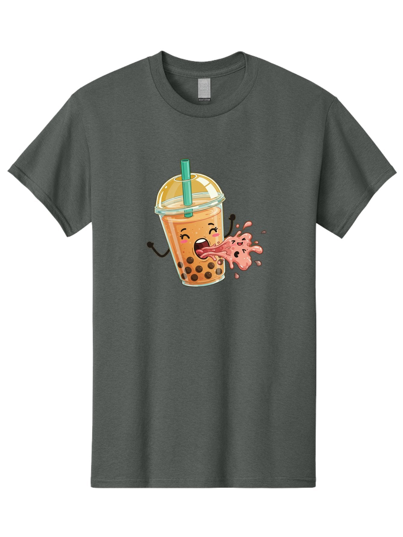 Boba-Face Men'S Graphic Tee, 100% Cotton, Comfortable Casual Summer Wear, Machine Washable, Cartoon Bubble Tea, Boba Drink, Spitting Tea, Cute Character, Funny Illustration, Kawaii Art, Tea Lover, Bubble Tea Lover, Straw, Boba, Milk Tea Bac647 15