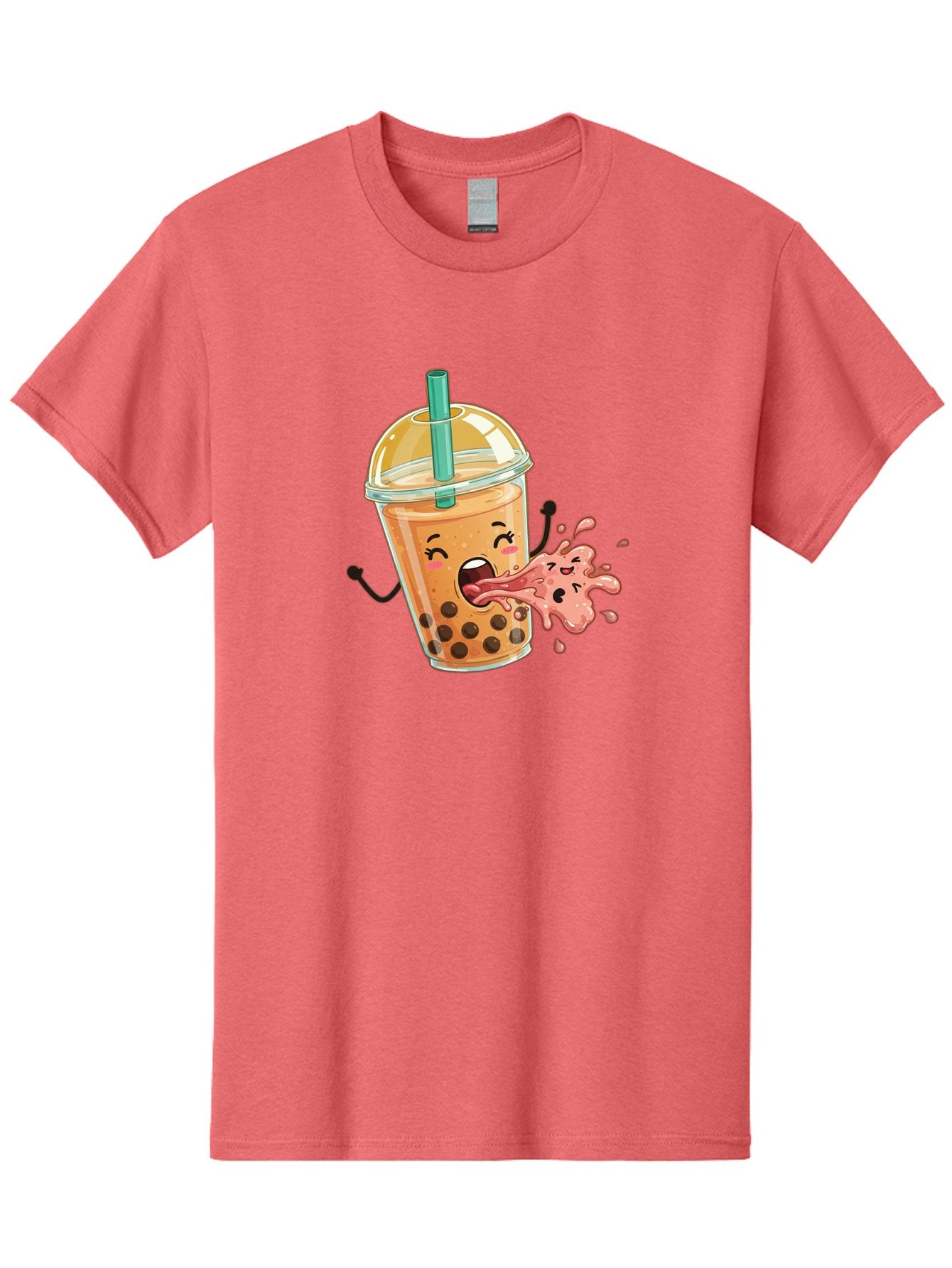 Boba-Face Men'S Graphic Tee, 100% Cotton, Comfortable Casual Summer Wear, Machine Washable, Cartoon Bubble Tea, Boba Drink, Spitting Tea, Cute Character, Funny Illustration, Kawaii Art, Tea Lover, Bubble Tea Lover, Straw, Boba, Milk Tea Bac647 4