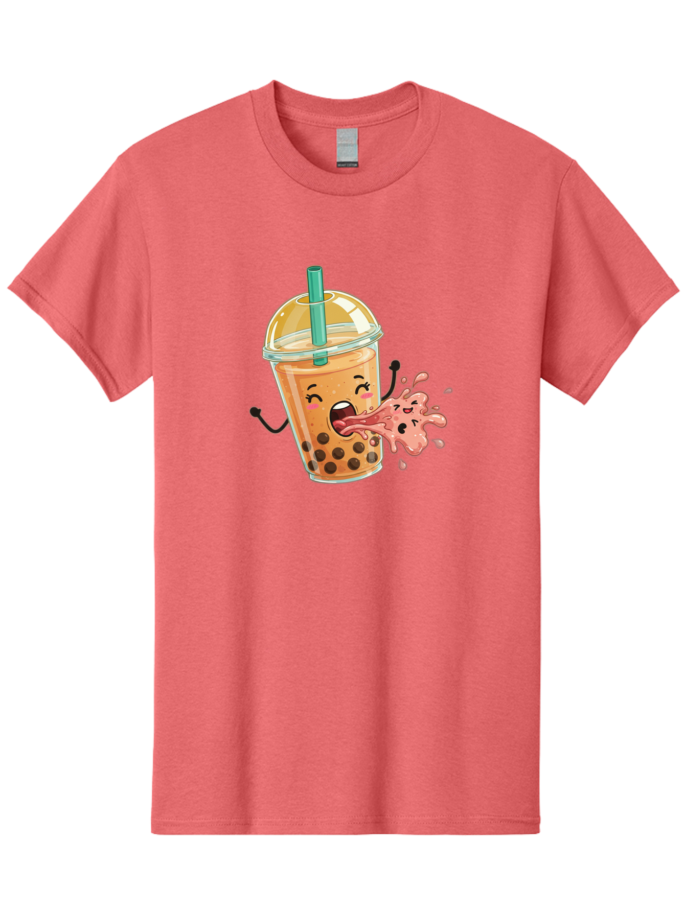 Boba-Face Men'S Graphic Tee, 100% Cotton, Comfortable Casual Summer Wear, Machine Washable, Cartoon Bubble Tea, Boba Drink, Spitting Tea, Cute Character, Funny Illustration, Kawaii Art, Tea Lover, Bubble Tea Lover, Straw, Boba, Milk Tea Bac647 12