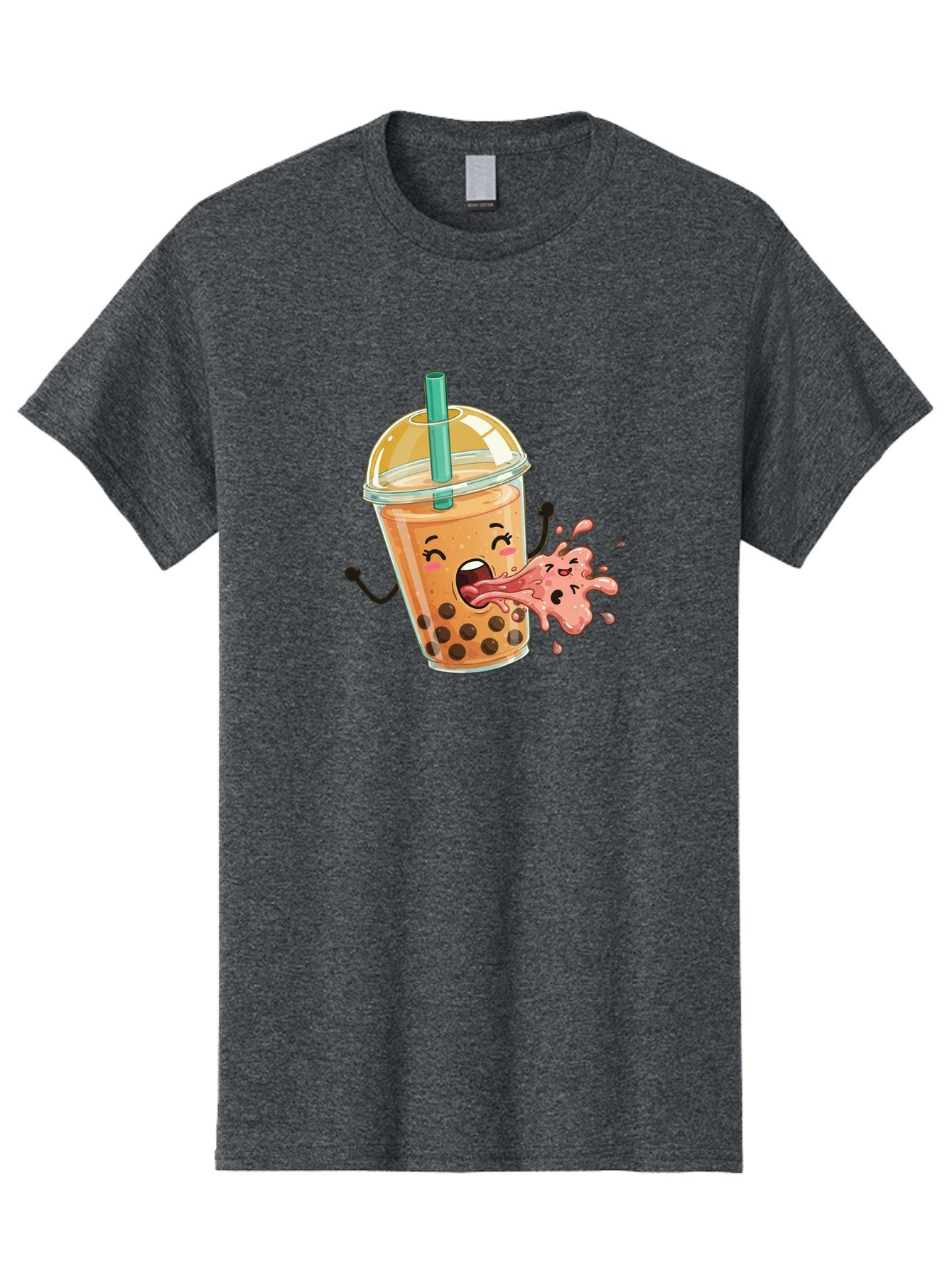 Boba-Face Men'S Graphic Tee, 100% Cotton, Comfortable Casual Summer Wear, Machine Washable, Cartoon Bubble Tea, Boba Drink, Spitting Tea, Cute Character, Funny Illustration, Kawaii Art, Tea Lover, Bubble Tea Lover, Straw, Boba, Milk Tea Bac647 3