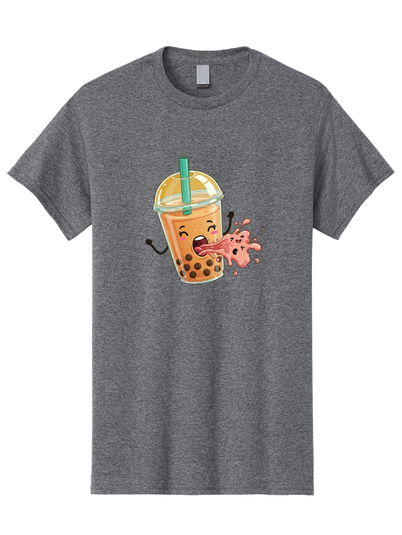 Boba-Face Men'S Graphic Tee, 100% Cotton, Comfortable Casual Summer Wear, Machine Washable, Cartoon Bubble Tea, Boba Drink, Spitting Tea, Cute Character, Funny Illustration, Kawaii Art, Tea Lover, Bubble Tea Lover, Straw, Boba, Milk Tea Bac647