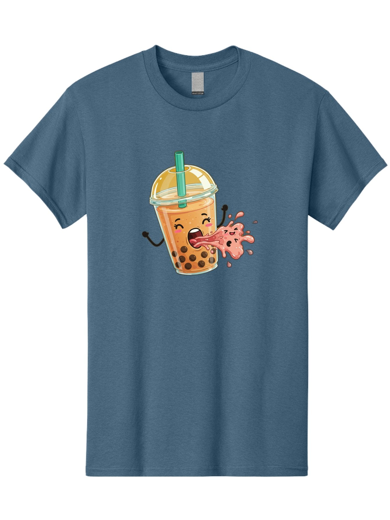 Boba-Face Men'S Graphic Tee, 100% Cotton, Comfortable Casual Summer Wear, Machine Washable, Cartoon Bubble Tea, Boba Drink, Spitting Tea, Cute Character, Funny Illustration, Kawaii Art, Tea Lover, Bubble Tea Lover, Straw, Boba, Milk Tea Bac647 14