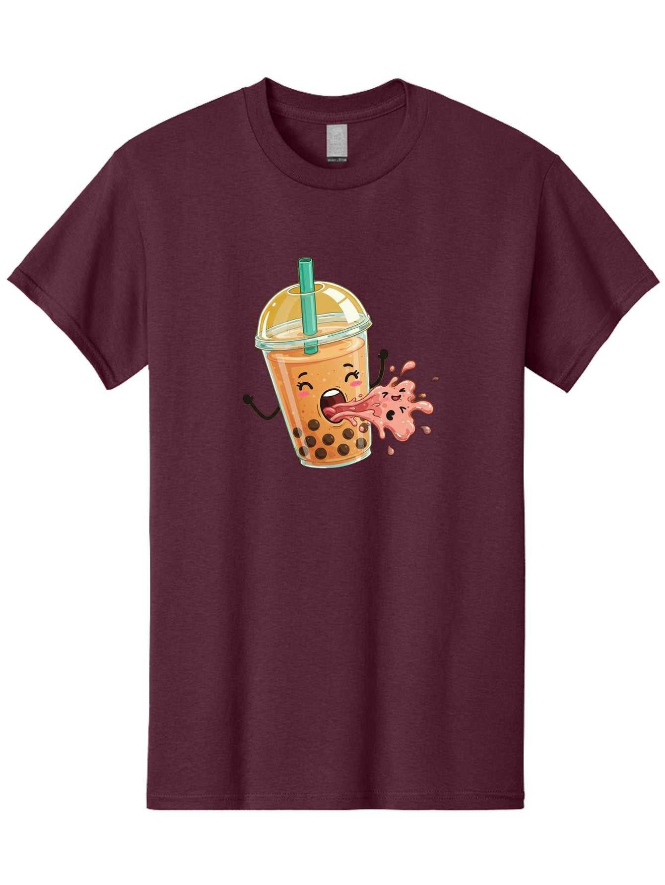 Boba-Face Men'S Graphic Tee, 100% Cotton, Comfortable Casual Summer Wear, Machine Washable, Cartoon Bubble Tea, Boba Drink, Spitting Tea, Cute Character, Funny Illustration, Kawaii Art, Tea Lover, Bubble Tea Lover, Straw, Boba, Milk Tea Bac647 5