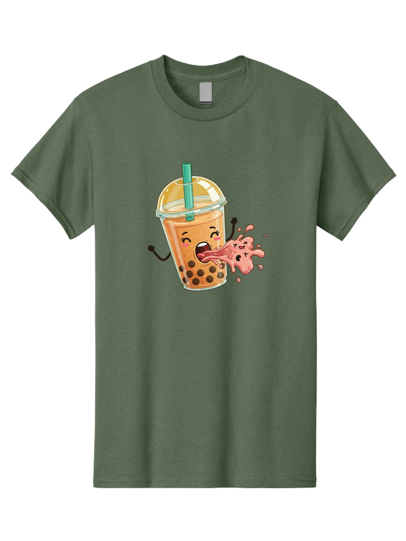 Boba-Face Men'S Graphic Tee, 100% Cotton, Comfortable Casual Summer Wear, Machine Washable, Cartoon Bubble Tea, Boba Drink, Spitting Tea, Cute Character, Funny Illustration, Kawaii Art, Tea Lover, Bubble Tea Lover, Straw, Boba, Milk Tea Bac647 7