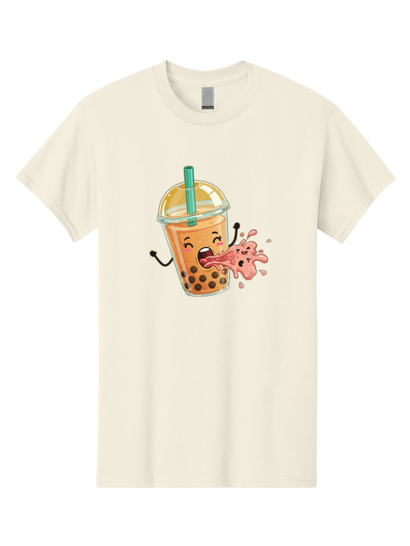 Boba-Face Men'S Graphic Tee, 100% Cotton, Comfortable Casual Summer Wear, Machine Washable, Cartoon Bubble Tea, Boba Drink, Spitting Tea, Cute Character, Funny Illustration, Kawaii Art, Tea Lover, Bubble Tea Lover, Straw, Boba, Milk Tea Bac647 6