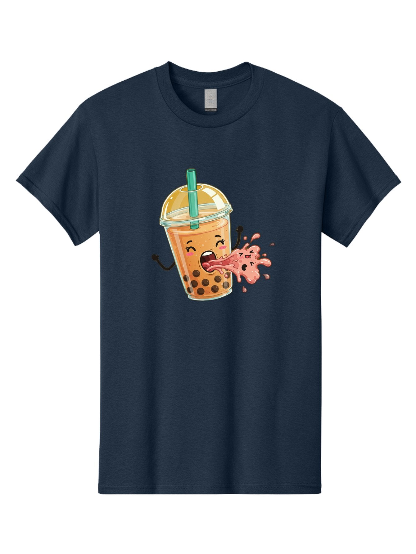 Boba-Face Men'S Graphic Tee, 100% Cotton, Comfortable Casual Summer Wear, Machine Washable, Cartoon Bubble Tea, Boba Drink, Spitting Tea, Cute Character, Funny Illustration, Kawaii Art, Tea Lover, Bubble Tea Lover, Straw, Boba, Milk Tea Bac647 11