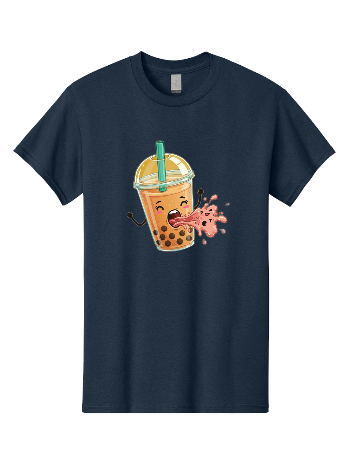 Boba-Face Men'S Graphic Tee, 100% Cotton, Comfortable Casual Summer Wear, Machine Washable, Cartoon Bubble Tea, Boba Drink, Spitting Tea, Cute Character, Funny Illustration, Kawaii Art, Tea Lover, Bubble Tea Lover, Straw, Boba, Milk Tea Bac647 4