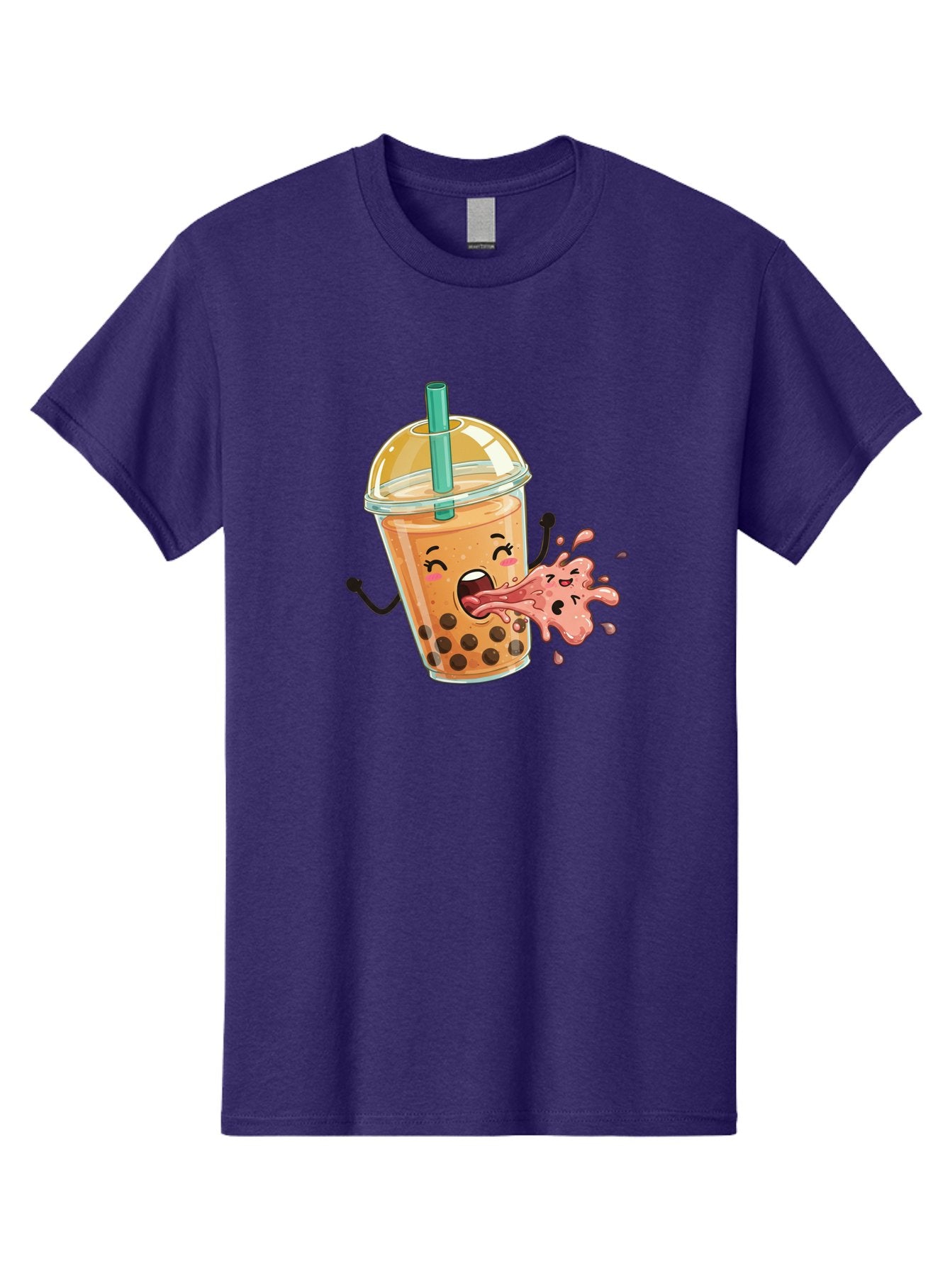 Boba-Face Men'S Graphic Tee, 100% Cotton, Comfortable Casual Summer Wear, Machine Washable, Cartoon Bubble Tea, Boba Drink, Spitting Tea, Cute Character, Funny Illustration, Kawaii Art, Tea Lover, Bubble Tea Lover, Straw, Boba, Milk Tea Bac647