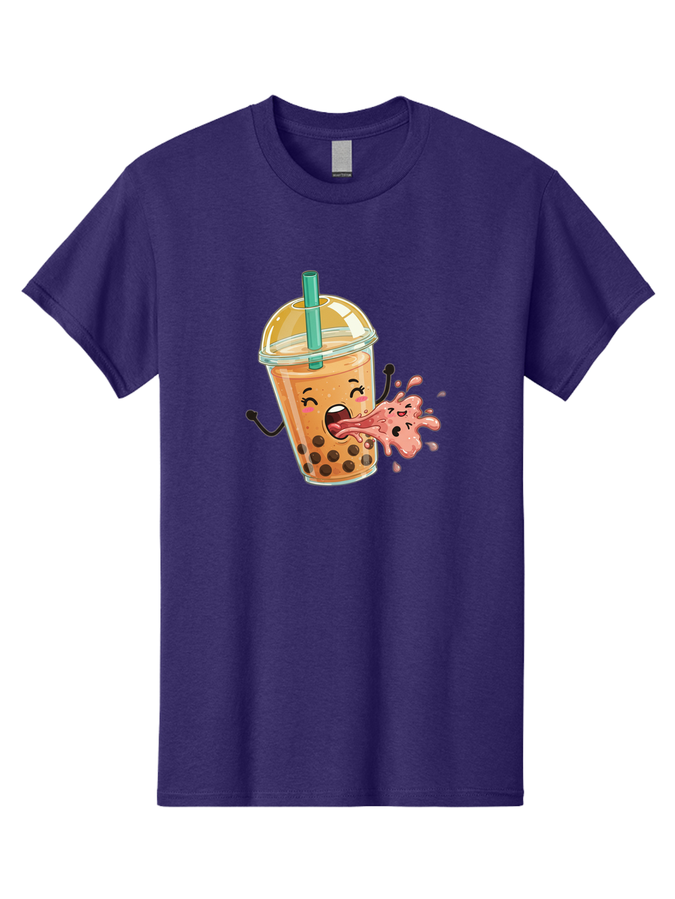 Boba-Face Men'S Graphic Tee, 100% Cotton, Comfortable Casual Summer Wear, Machine Washable, Cartoon Bubble Tea, Boba Drink, Spitting Tea, Cute Character, Funny Illustration, Kawaii Art, Tea Lover, Bubble Tea Lover, Straw, Boba, Milk Tea Bac647 11