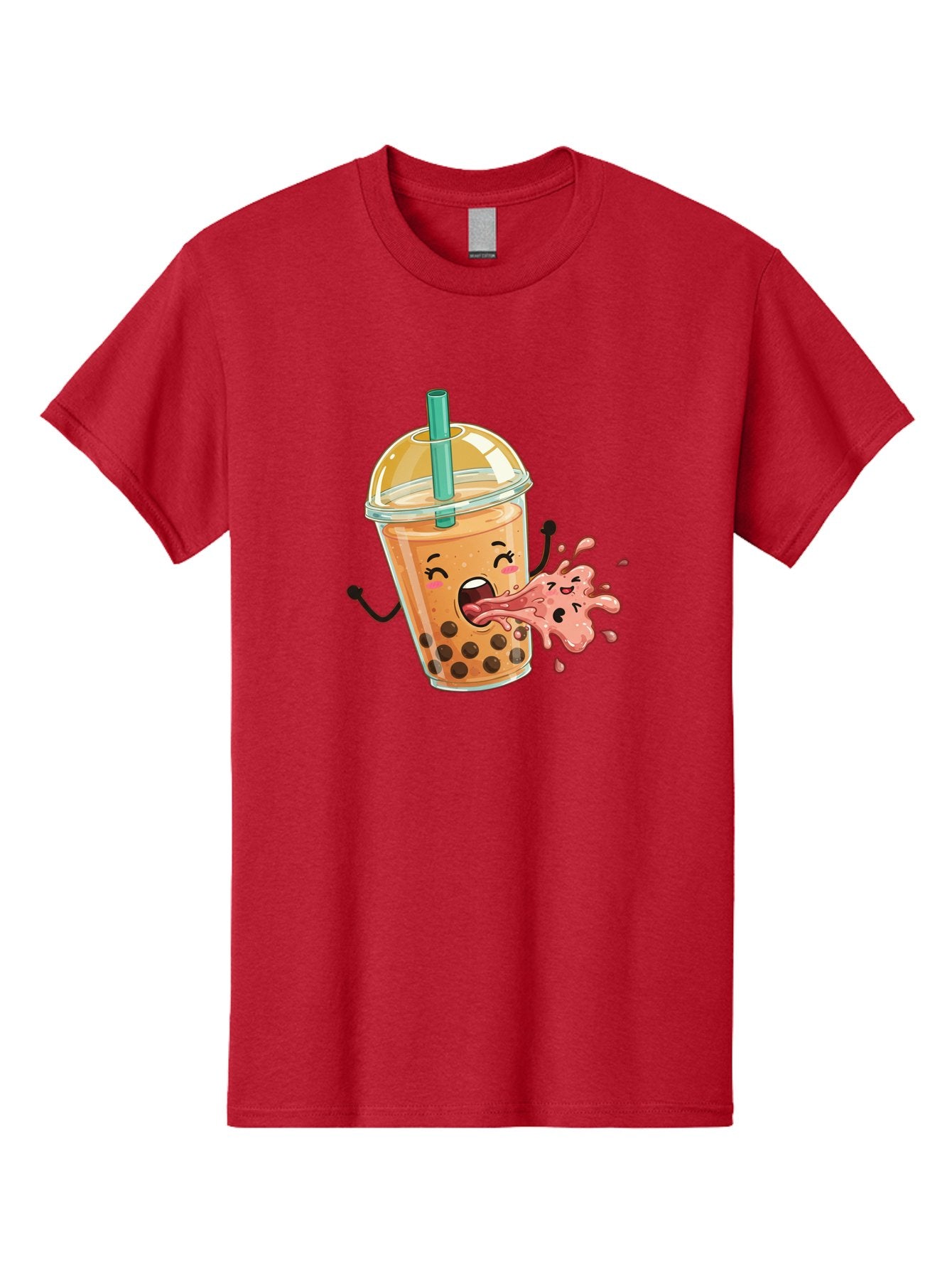 Boba-Face Men'S Graphic Tee, 100% Cotton, Comfortable Casual Summer Wear, Machine Washable, Cartoon Bubble Tea, Boba Drink, Spitting Tea, Cute Character, Funny Illustration, Kawaii Art, Tea Lover, Bubble Tea Lover, Straw, Boba, Milk Tea Bac647 13