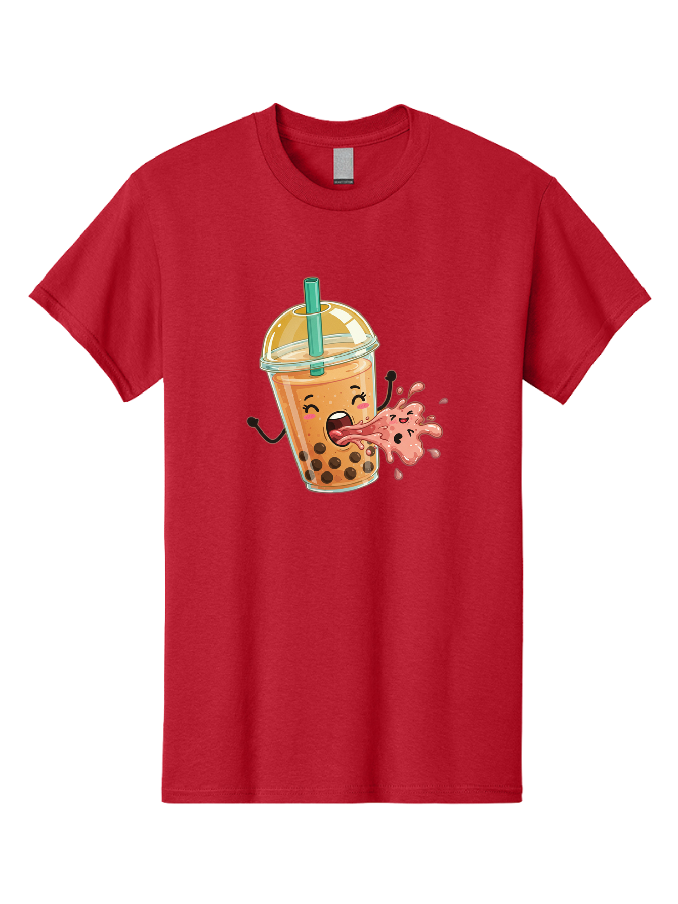 Boba-Face Men'S Graphic Tee, 100% Cotton, Comfortable Casual Summer Wear, Machine Washable, Cartoon Bubble Tea, Boba Drink, Spitting Tea, Cute Character, Funny Illustration, Kawaii Art, Tea Lover, Bubble Tea Lover, Straw, Boba, Milk Tea Bac647 15
