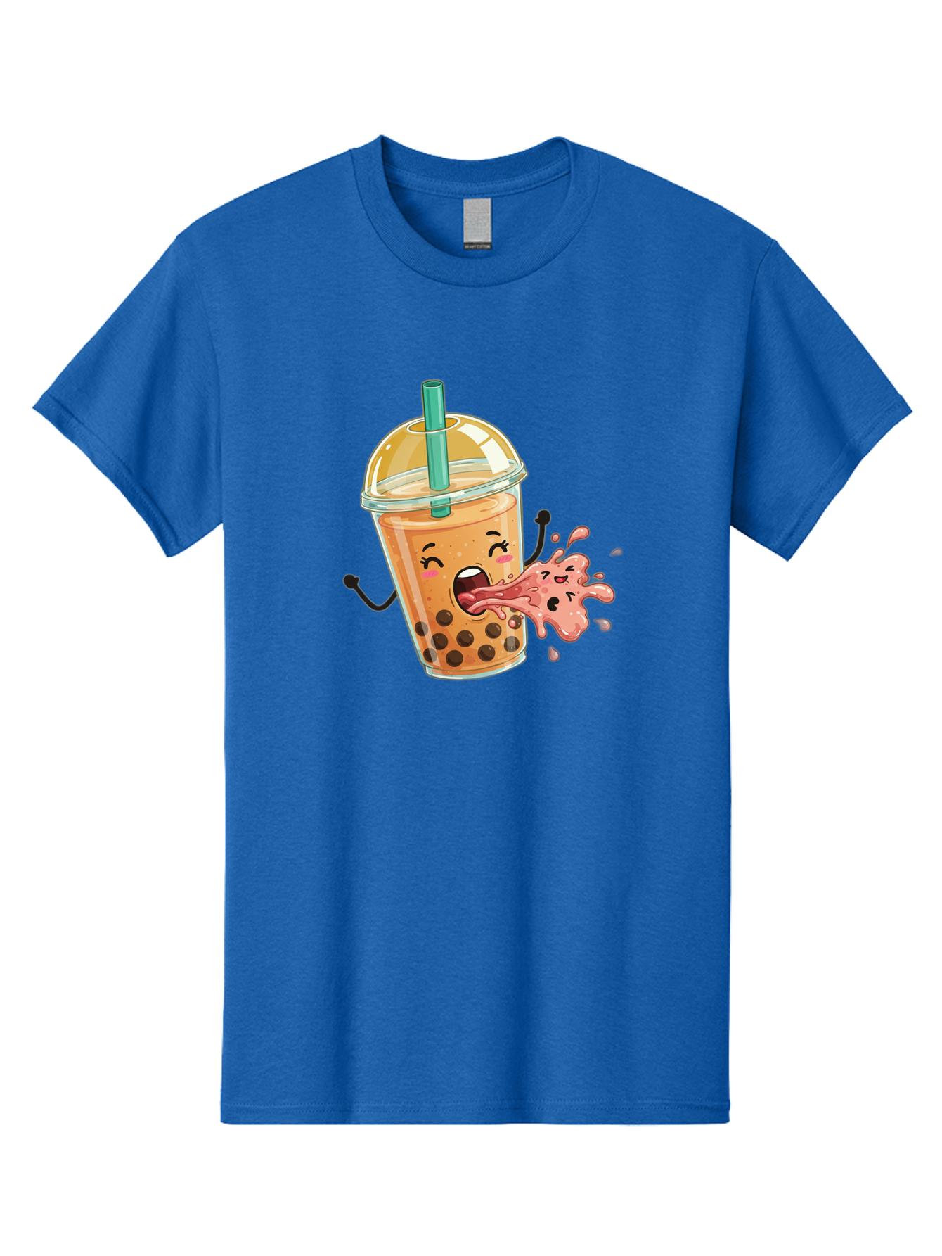 Boba-Face Men'S Graphic Tee, 100% Cotton, Comfortable Casual Summer Wear, Machine Washable, Cartoon Bubble Tea, Boba Drink, Spitting Tea, Cute Character, Funny Illustration, Kawaii Art, Tea Lover, Bubble Tea Lover, Straw, Boba, Milk Tea Bac647 14