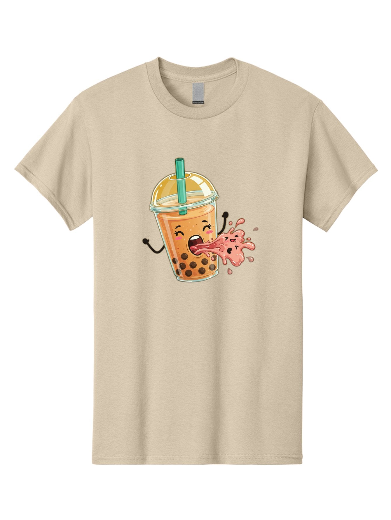 Boba-Face Men'S Graphic Tee, 100% Cotton, Comfortable Casual Summer Wear, Machine Washable, Cartoon Bubble Tea, Boba Drink, Spitting Tea, Cute Character, Funny Illustration, Kawaii Art, Tea Lover, Bubble Tea Lover, Straw, Boba, Milk Tea Bac647 12