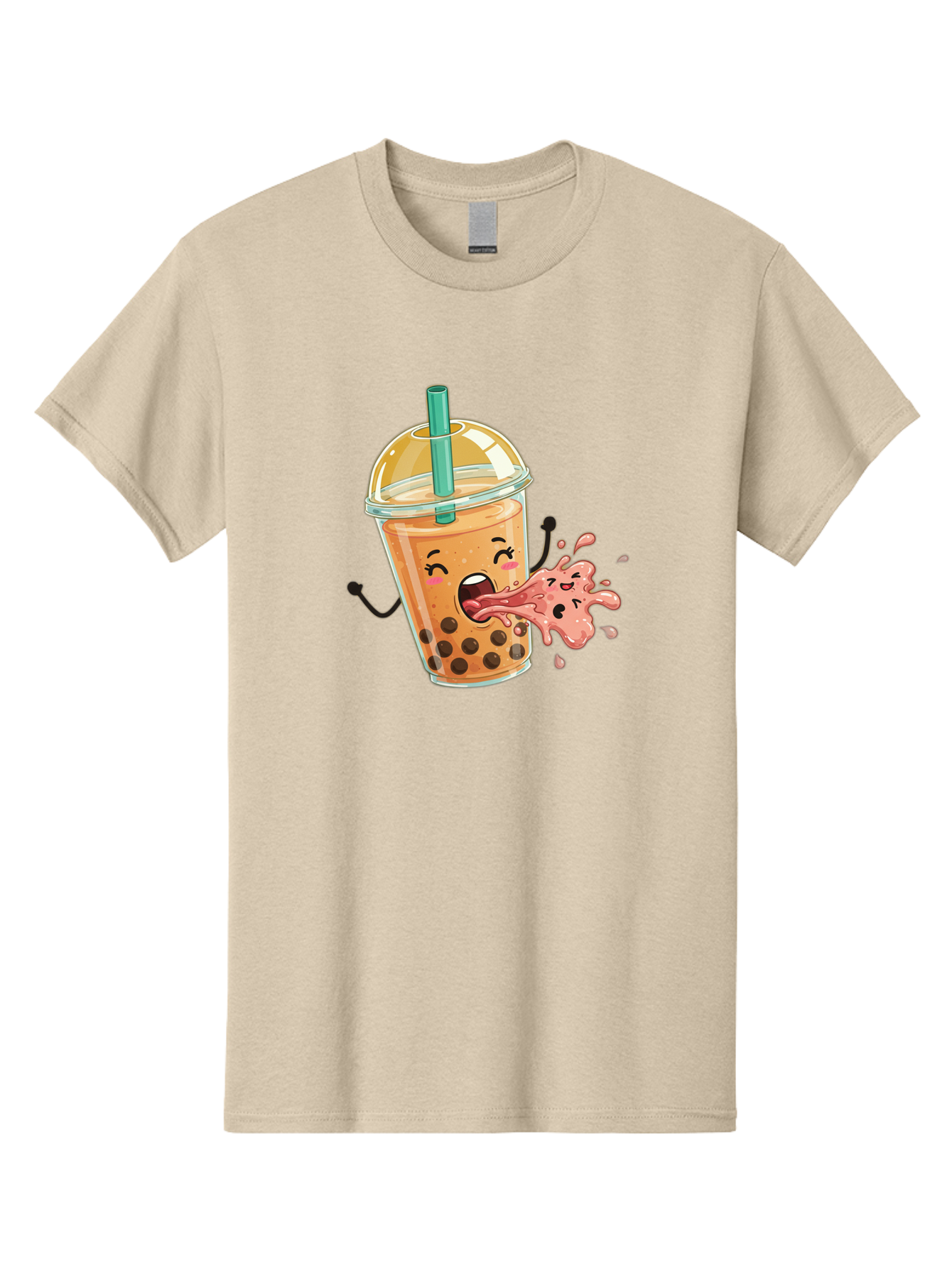 Boba-Face Men'S Graphic Tee, 100% Cotton, Comfortable Casual Summer Wear, Machine Washable, Cartoon Bubble Tea, Boba Drink, Spitting Tea, Cute Character, Funny Illustration, Kawaii Art, Tea Lover, Bubble Tea Lover, Straw, Boba, Milk Tea Bac647 3