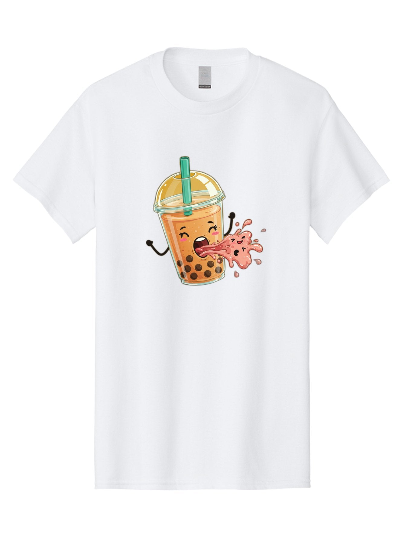 Boba-Face Men'S Graphic Tee, 100% Cotton, Comfortable Casual Summer Wear, Machine Washable, Cartoon Bubble Tea, Boba Drink, Spitting Tea, Cute Character, Funny Illustration, Kawaii Art, Tea Lover, Bubble Tea Lover, Straw, Boba, Milk Tea Bac647 6