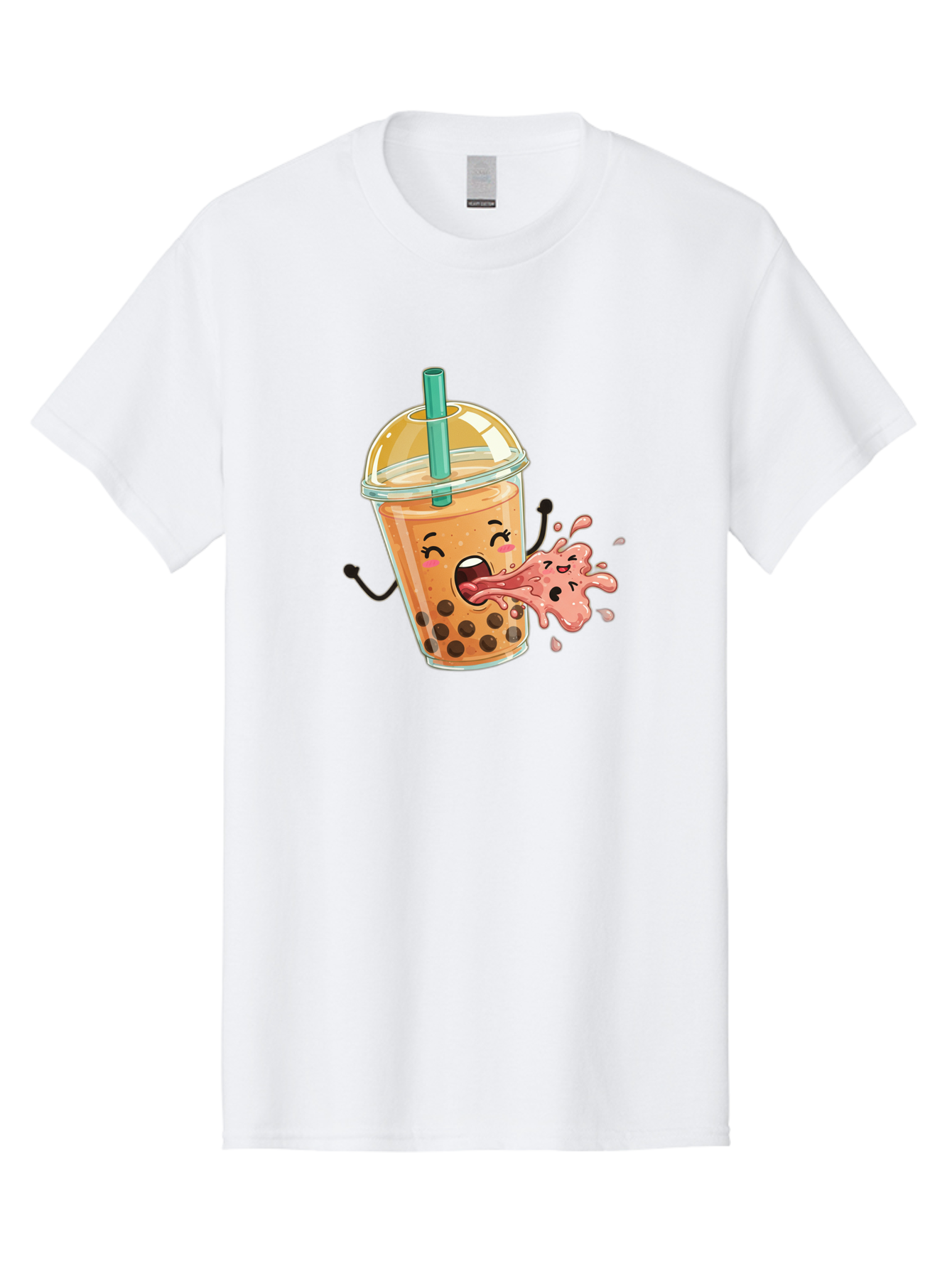 Boba-Face Men'S Graphic Tee, 100% Cotton, Comfortable Casual Summer Wear, Machine Washable, Cartoon Bubble Tea, Boba Drink, Spitting Tea, Cute Character, Funny Illustration, Kawaii Art, Tea Lover, Bubble Tea Lover, Straw, Boba, Milk Tea Bac647 7