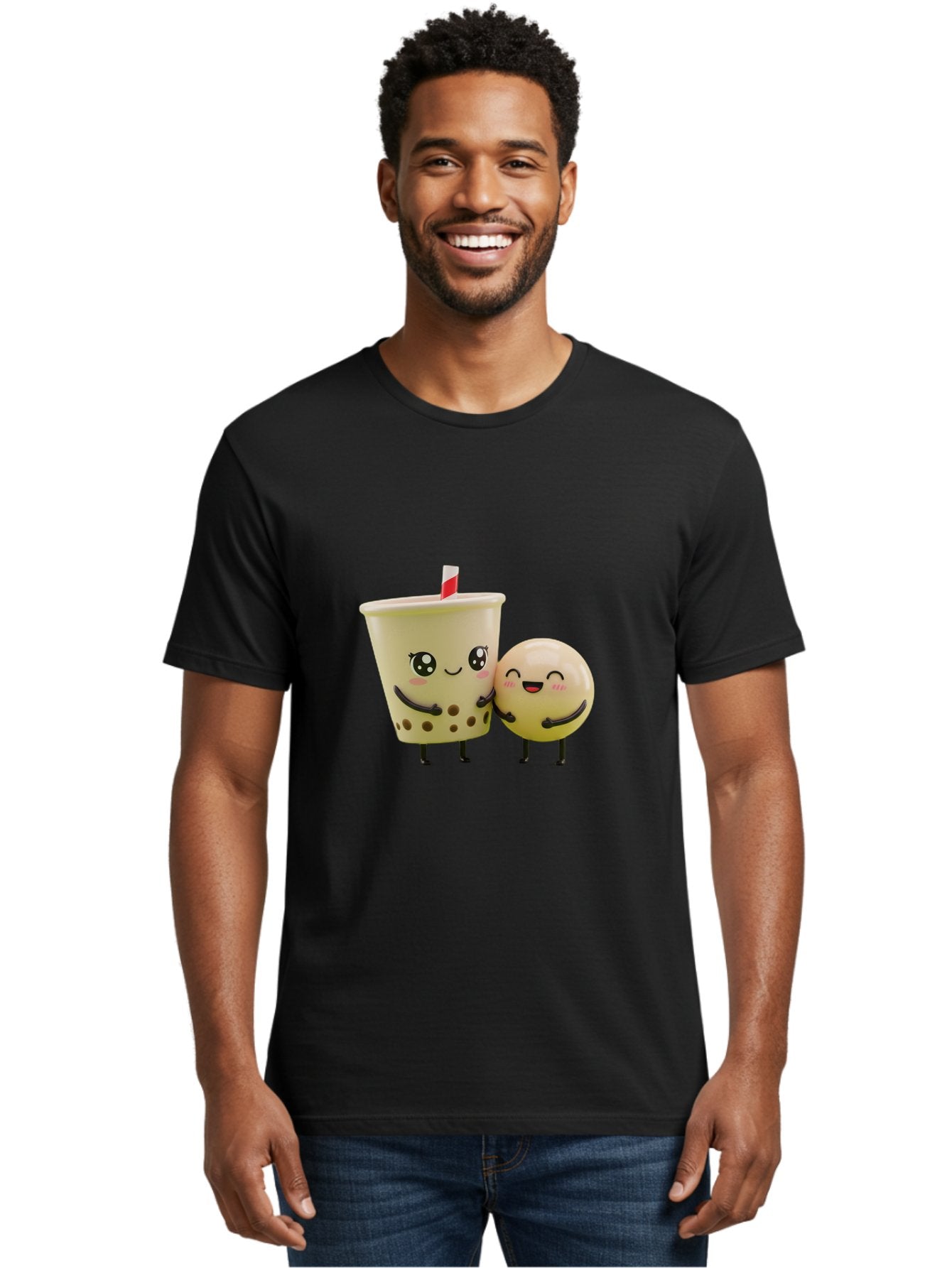 Boba-Friends Men'S Graphic Tee, 100% Cotton, Comfortable Casual Summer Wear, Machine Washable, Boba Tea, Milk Tea, Cartoon Characters, Smiling Faces, Happy Boba, Tea Lovers, Bubble Tea, Cute Illustrations, Friendly Duo, Bubble Tea Culture, Bac648 16