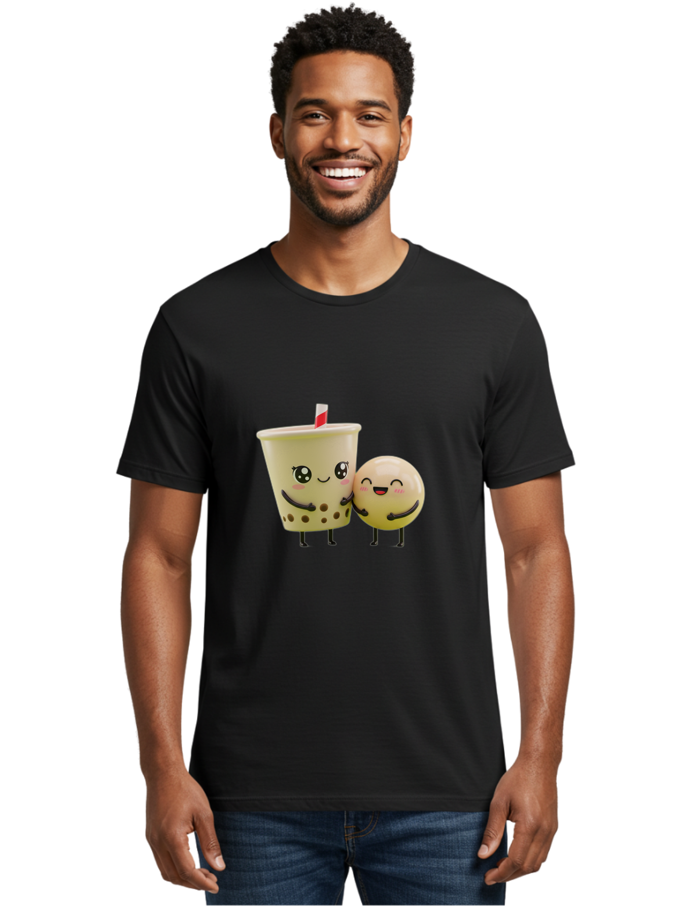 Boba-Friends Men'S Graphic Tee, 100% Cotton, Comfortable Casual Summer Wear, Machine Washable, Boba Tea, Milk Tea, Cartoon Characters, Smiling Faces, Happy Boba, Tea Lovers, Bubble Tea, Cute Illustrations, Friendly Duo, Bubble Tea Culture, Bac648 28
