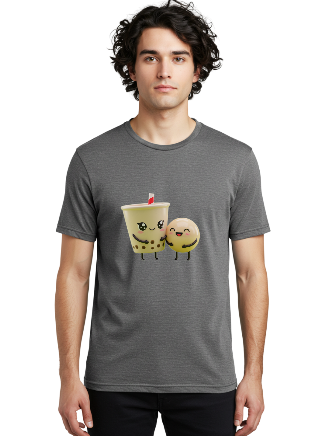 Boba-Friends Men'S Graphic Tee, 100% Cotton, Comfortable Casual Summer Wear, Machine Washable, Boba Tea, Milk Tea, Cartoon Characters, Smiling Faces, Happy Boba, Tea Lovers, Bubble Tea, Cute Illustrations, Friendly Duo, Bubble Tea Culture, Bac648 27
