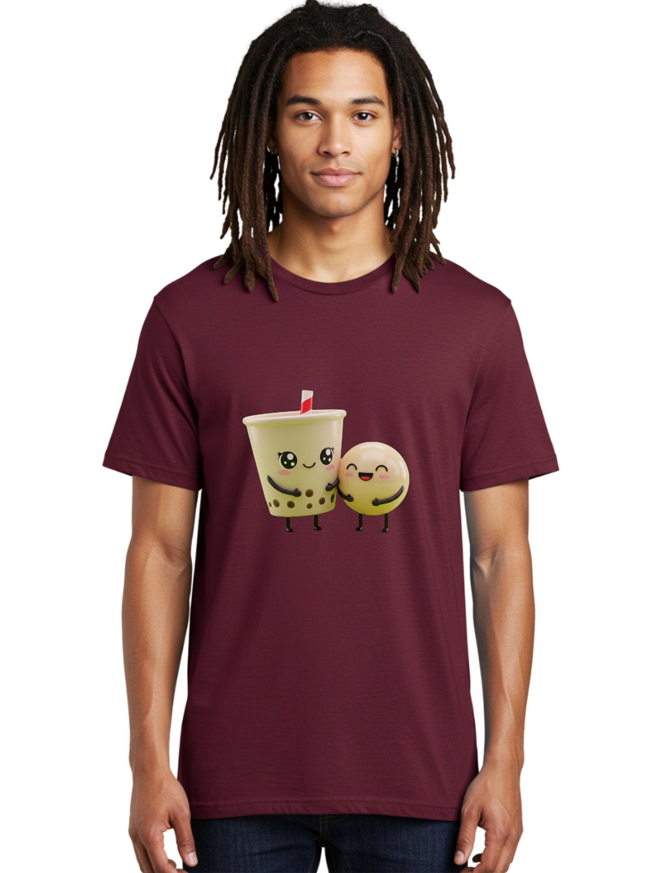 Boba-Friends Men'S Graphic Tee, 100% Cotton, Comfortable Casual Summer Wear, Machine Washable, Boba Tea, Milk Tea, Cartoon Characters, Smiling Faces, Happy Boba, Tea Lovers, Bubble Tea, Cute Illustrations, Friendly Duo, Bubble Tea Culture, Bac648 24