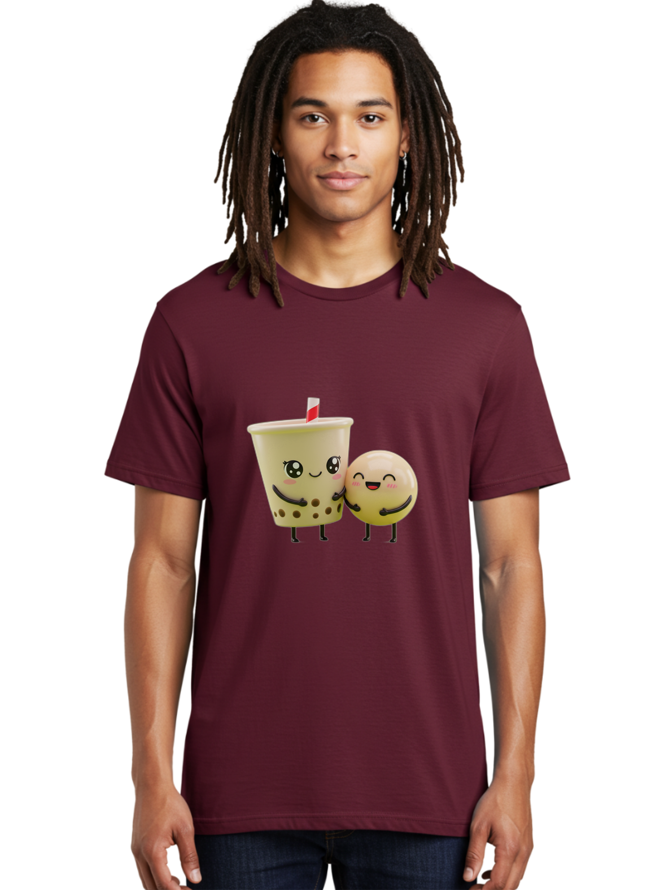 Boba-Friends Men'S Graphic Tee, 100% Cotton, Comfortable Casual Summer Wear, Machine Washable, Boba Tea, Milk Tea, Cartoon Characters, Smiling Faces, Happy Boba, Tea Lovers, Bubble Tea, Cute Illustrations, Friendly Duo, Bubble Tea Culture, Bac648 22