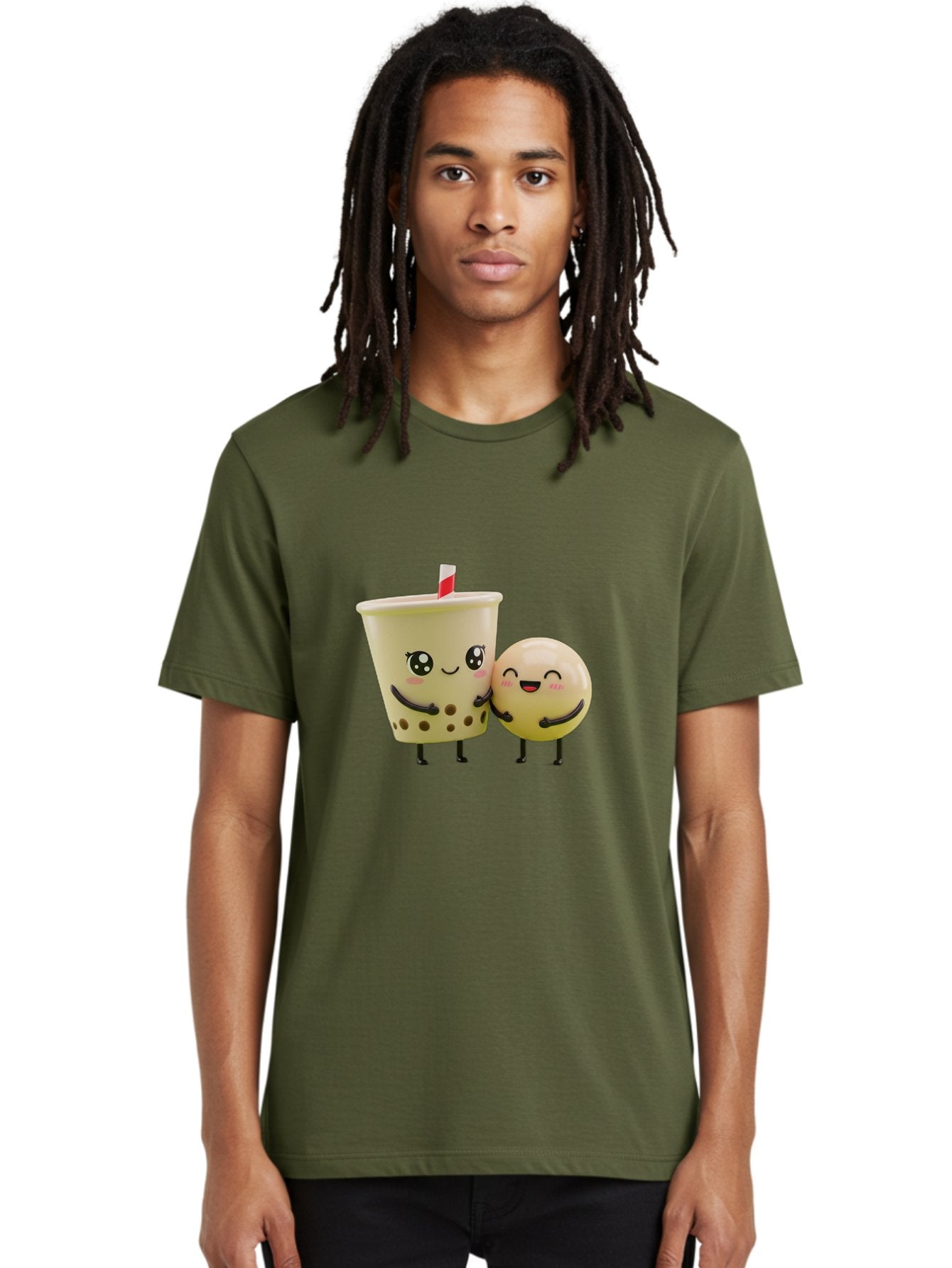 Boba-Friends Men'S Graphic Tee, 100% Cotton, Comfortable Casual Summer Wear, Machine Washable, Boba Tea, Milk Tea, Cartoon Characters, Smiling Faces, Happy Boba, Tea Lovers, Bubble Tea, Cute Illustrations, Friendly Duo, Bubble Tea Culture, Bac648 25
