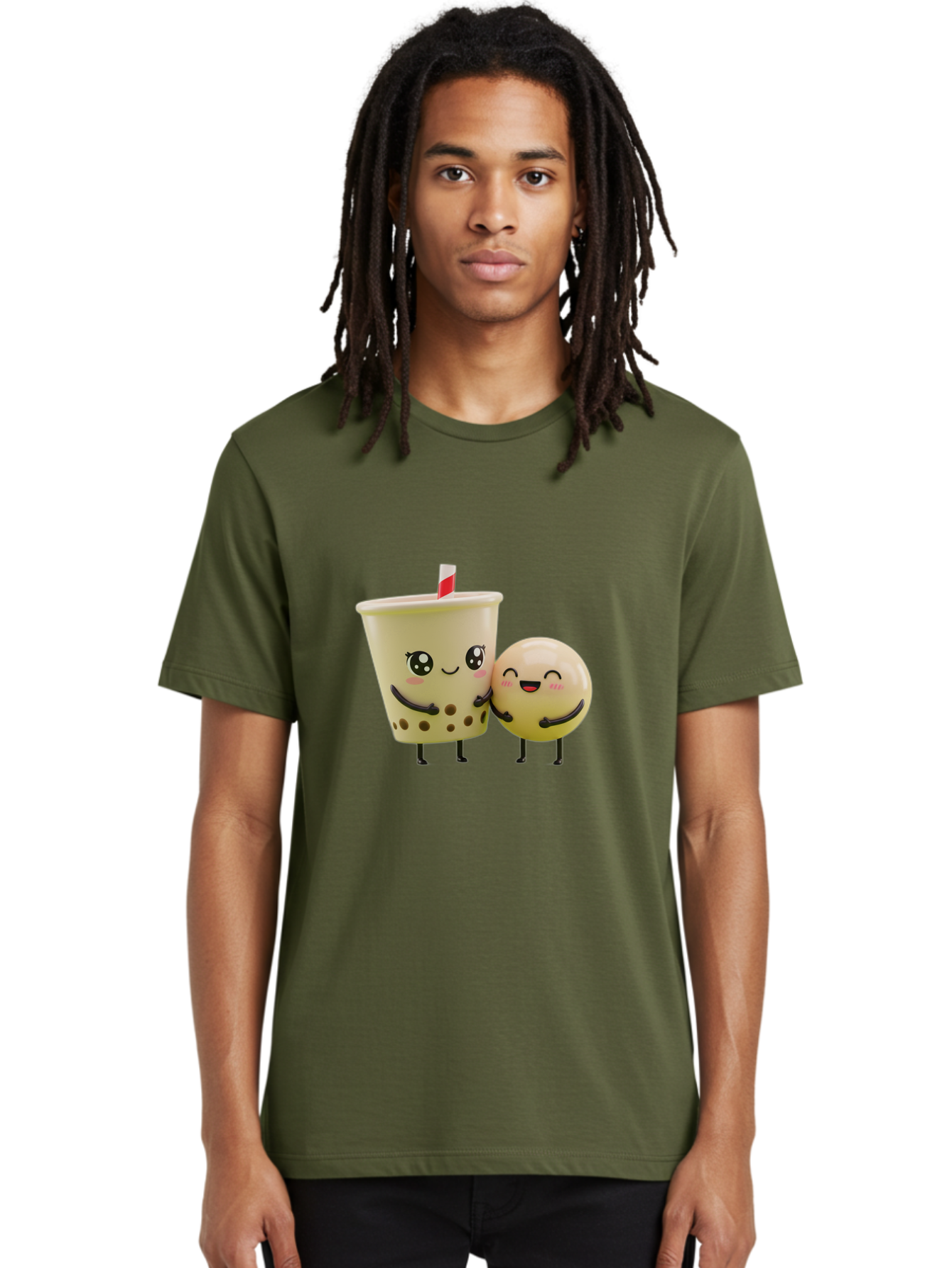 Boba-Friends Men'S Graphic Tee, 100% Cotton, Comfortable Casual Summer Wear, Machine Washable, Boba Tea, Milk Tea, Cartoon Characters, Smiling Faces, Happy Boba, Tea Lovers, Bubble Tea, Cute Illustrations, Friendly Duo, Bubble Tea Culture, Bac648 21