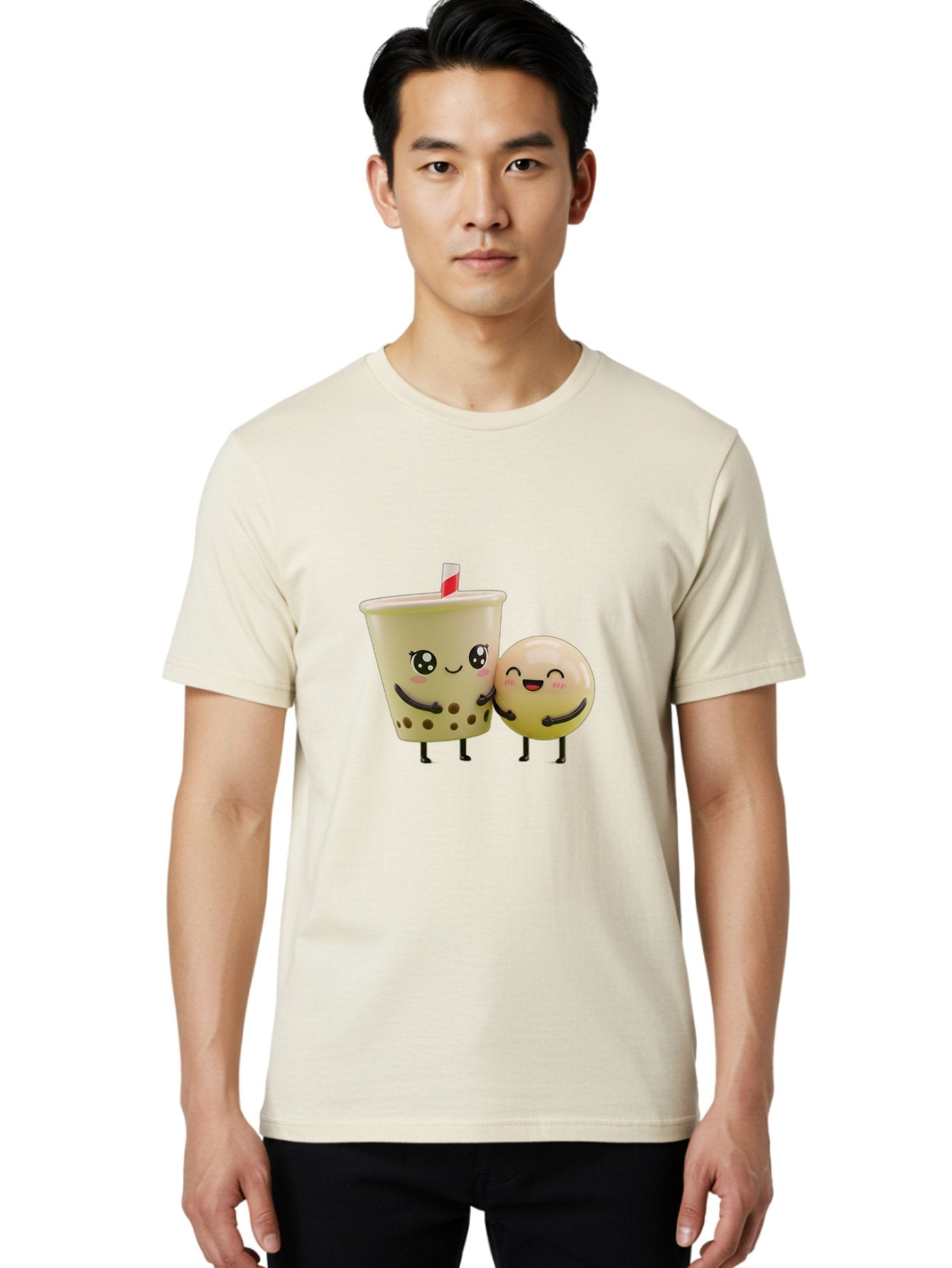 Boba-Friends Men'S Graphic Tee, 100% Cotton, Comfortable Casual Summer Wear, Machine Washable, Boba Tea, Milk Tea, Cartoon Characters, Smiling Faces, Happy Boba, Tea Lovers, Bubble Tea, Cute Illustrations, Friendly Duo, Bubble Tea Culture, Bac648 27