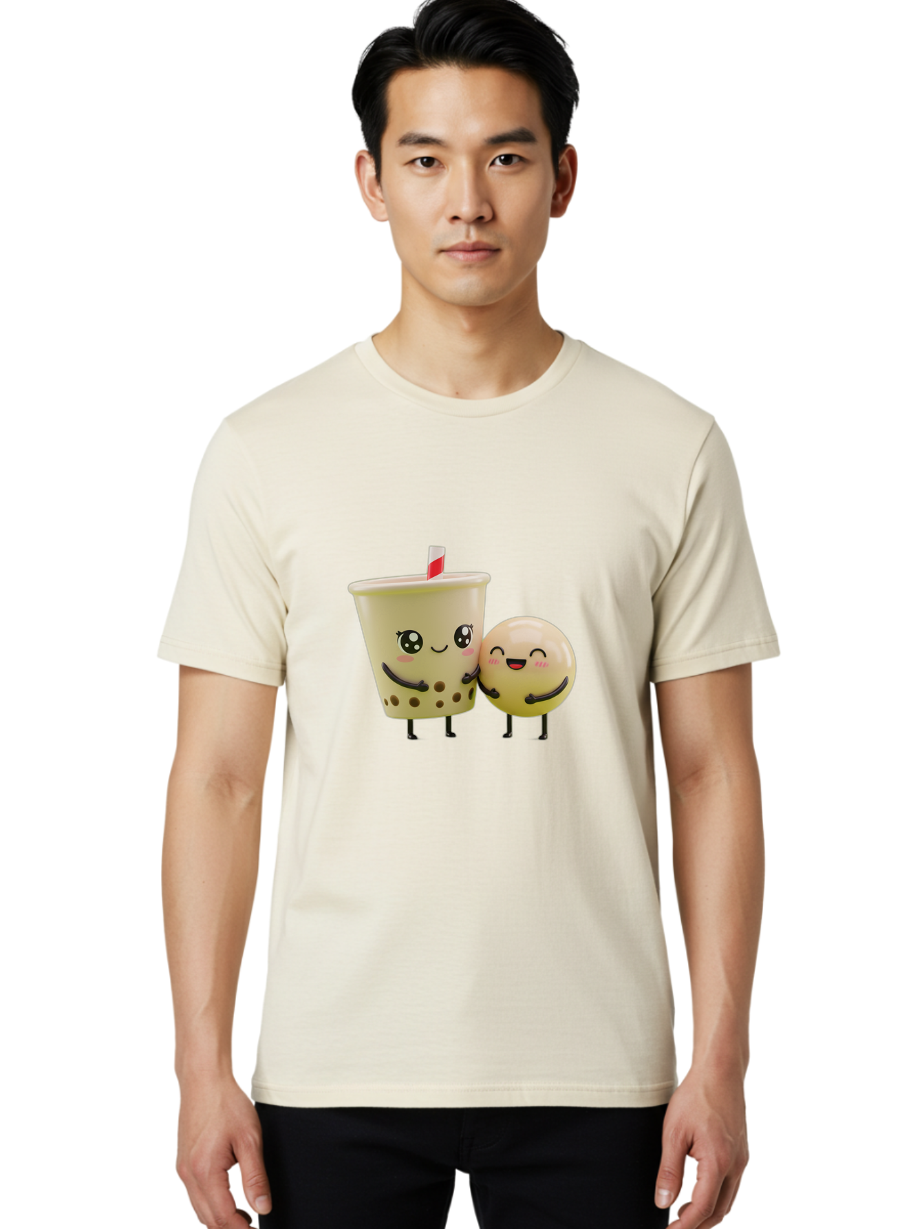 Boba-Friends Men'S Graphic Tee, 100% Cotton, Comfortable Casual Summer Wear, Machine Washable, Boba Tea, Milk Tea, Cartoon Characters, Smiling Faces, Happy Boba, Tea Lovers, Bubble Tea, Cute Illustrations, Friendly Duo, Bubble Tea Culture, Bac648 19