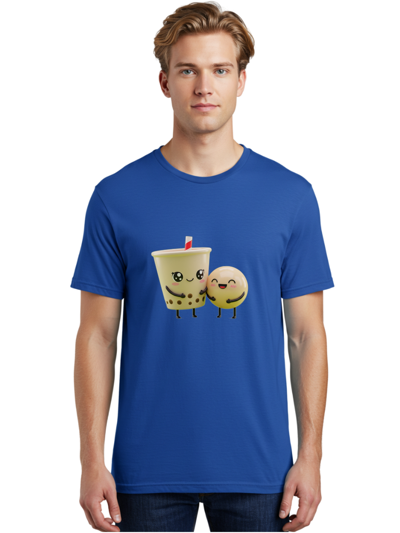 Boba-Friends Men'S Graphic Tee, 100% Cotton, Comfortable Casual Summer Wear, Machine Washable, Boba Tea, Milk Tea, Cartoon Characters, Smiling Faces, Happy Boba, Tea Lovers, Bubble Tea, Cute Illustrations, Friendly Duo, Bubble Tea Culture, Bac648 26