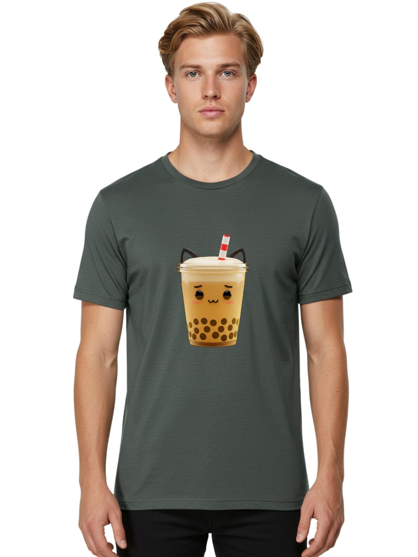 Boba-Tea-1 Men'S Graphic Tee, 100% Cotton, Comfortable Casual Summer Wear, Machine Washable, Cute Boba Tea, Kawaii Drink, Bubble Tea, Cartoon Character, Happy Face, Adorable Design, Sweet Treat, Creamy Texture, Tapioca Pearls, Fun Beverage, Bac650 23