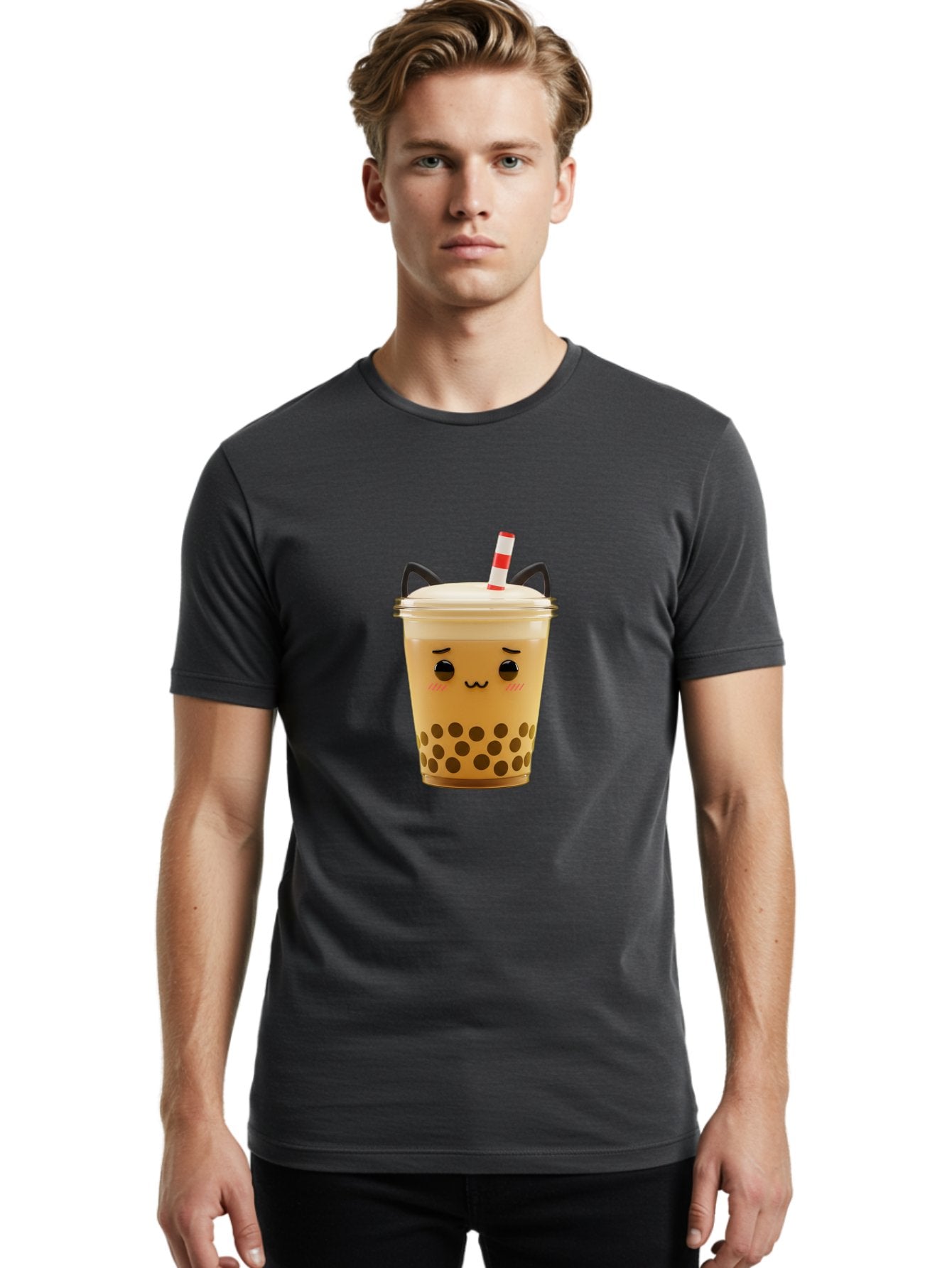 Boba-Tea-1 Men'S Graphic Tee, 100% Cotton, Comfortable Casual Summer Wear, Machine Washable, Cute Boba Tea, Kawaii Drink, Bubble Tea, Cartoon Character, Happy Face, Adorable Design, Sweet Treat, Creamy Texture, Tapioca Pearls, Fun Beverage, Bac650 30