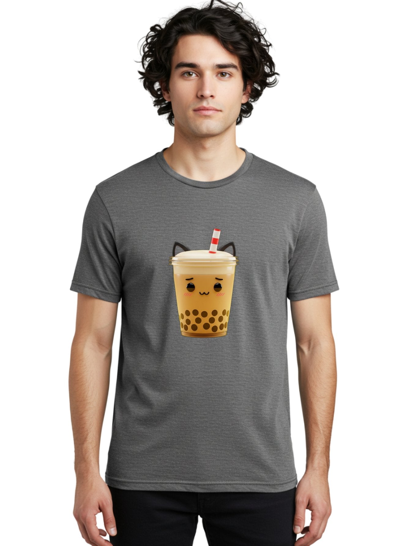 Boba-Tea-1 Men'S Graphic Tee, 100% Cotton, Comfortable Casual Summer Wear, Machine Washable, Cute Boba Tea, Kawaii Drink, Bubble Tea, Cartoon Character, Happy Face, Adorable Design, Sweet Treat, Creamy Texture, Tapioca Pearls, Fun Beverage, Bac650 16