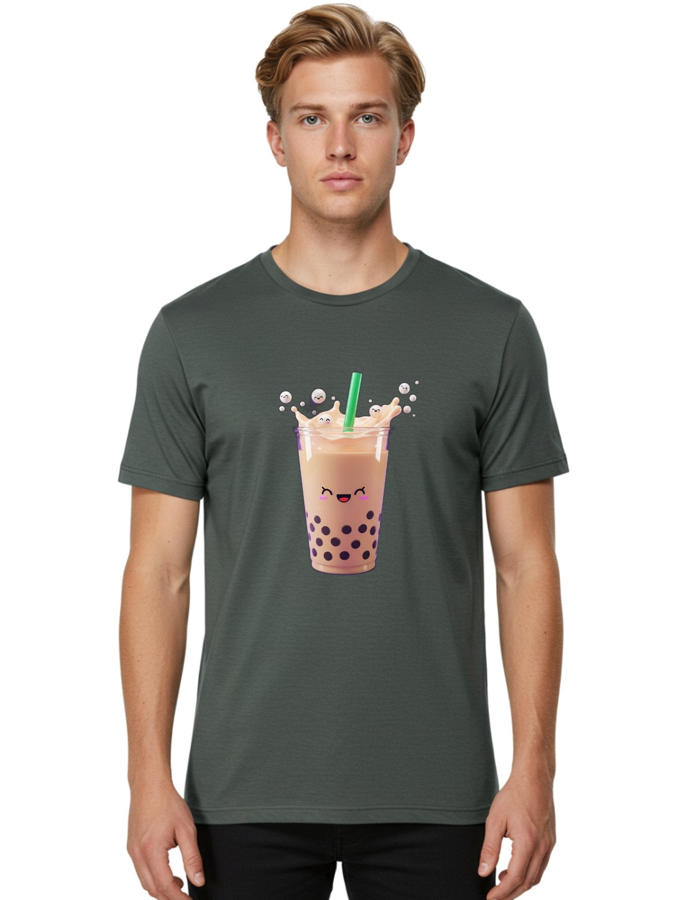 Boba-Tea-10 Men'S Graphic Tee, 100% Cotton, Comfortable Casual Summer Wear, Machine Washable, Milk Tea, Bubble Tea, Boba Drink, Kawaii, Cute, Cartoon Style, Milkshake, Tapioca Pearls Bac651 26