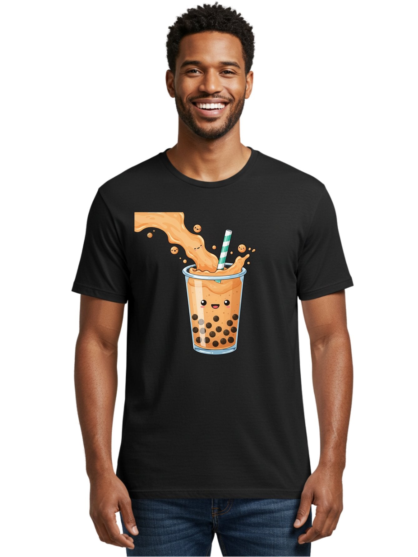 Boba-Tea-11 Men'S Graphic Tee, 100% Cotton, Comfortable Casual Summer Wear, Machine Washable, Boba Tea, Milk Tea, Bubble Tea, Tapioca Pearls, Cartoon Illustration, Refreshing Drink, Tea Time, Kawaii Culture, Fun Beverage Bac652 23