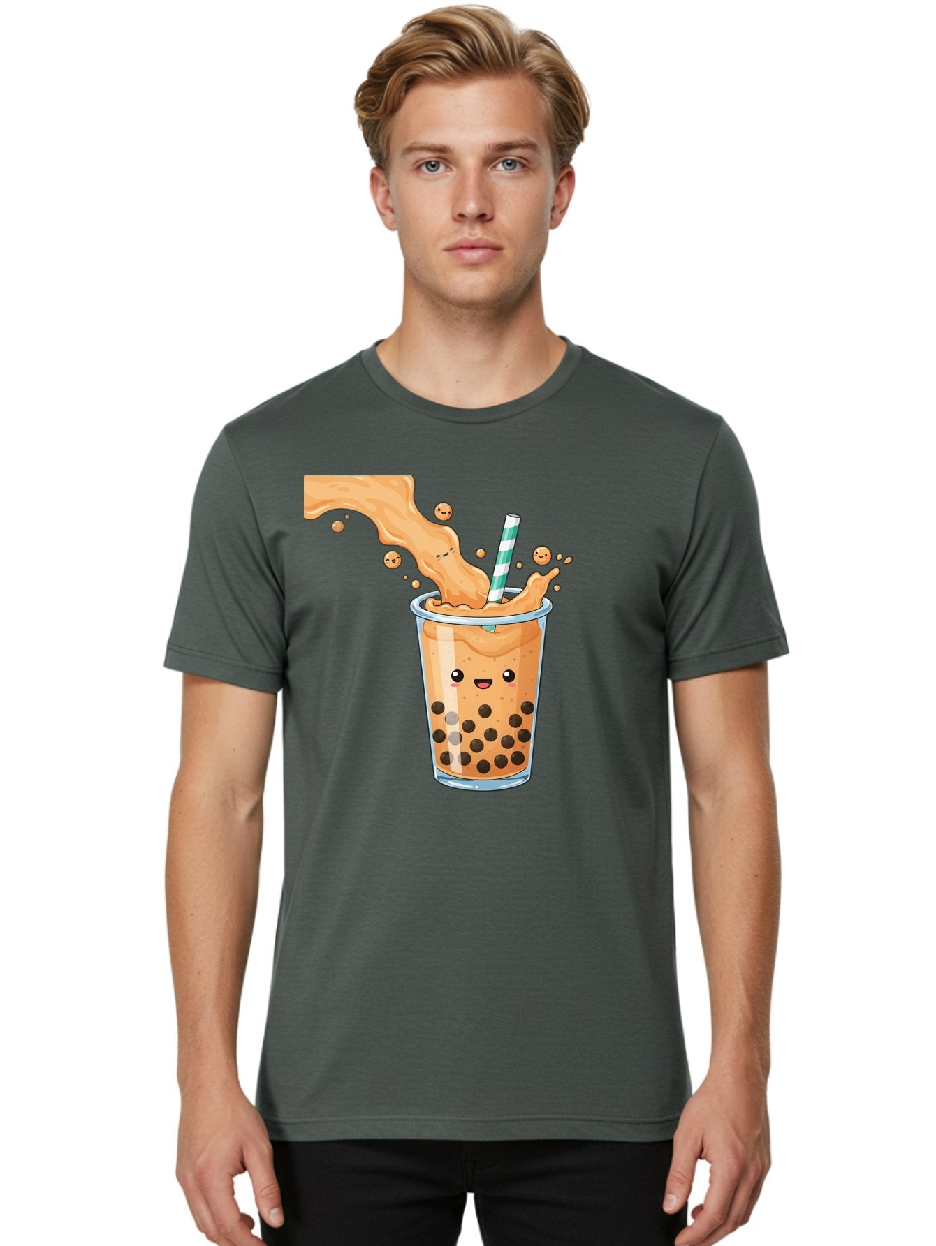 Boba-Tea-11 Men'S Graphic Tee, 100% Cotton, Comfortable Casual Summer Wear, Machine Washable, Boba Tea, Milk Tea, Bubble Tea, Tapioca Pearls, Cartoon Illustration, Refreshing Drink, Tea Time, Kawaii Culture, Fun Beverage Bac652 25