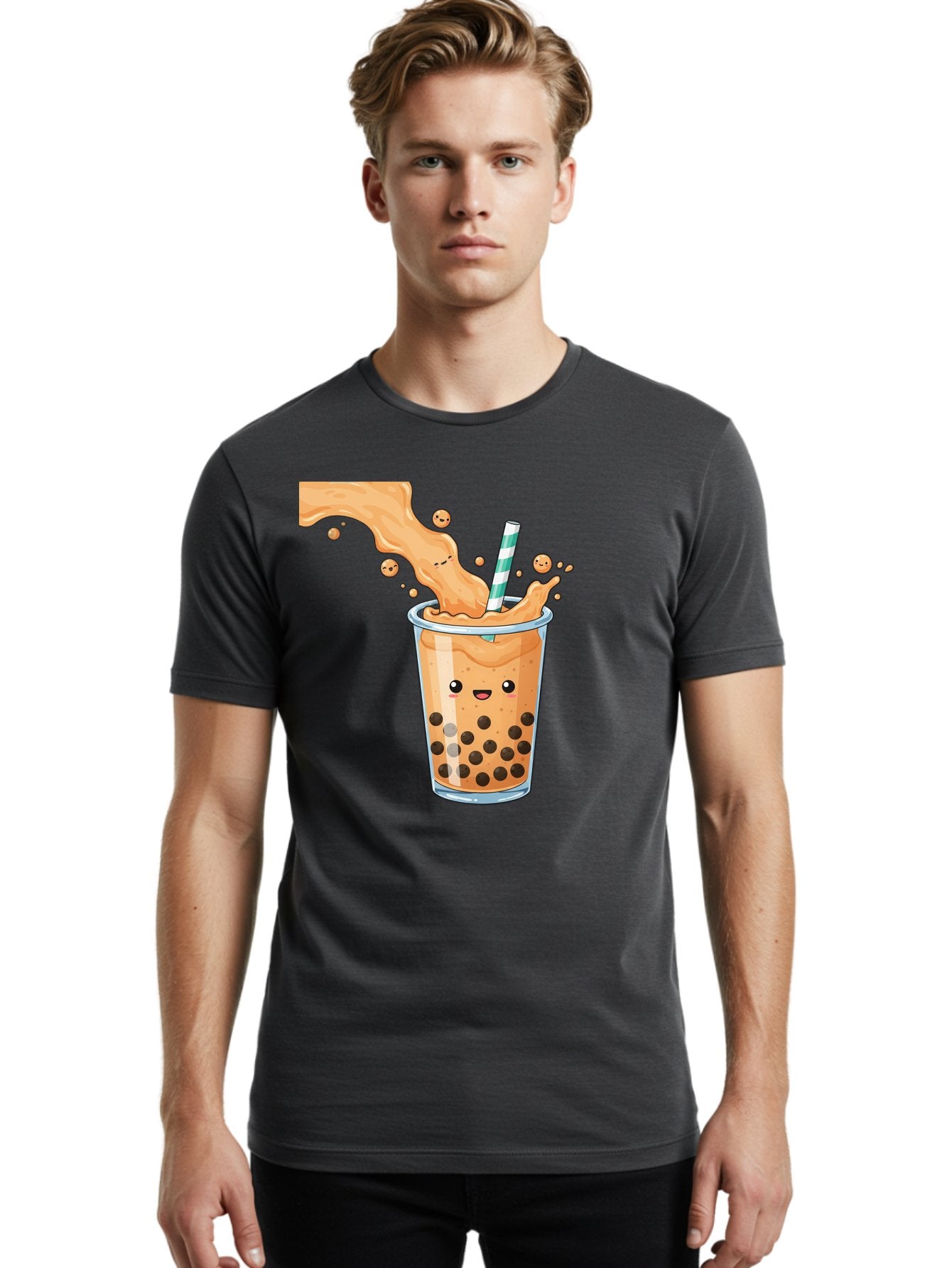 Boba-Tea-11 Men'S Graphic Tee, 100% Cotton, Comfortable Casual Summer Wear, Machine Washable, Boba Tea, Milk Tea, Bubble Tea, Tapioca Pearls, Cartoon Illustration, Refreshing Drink, Tea Time, Kawaii Culture, Fun Beverage Bac652 17